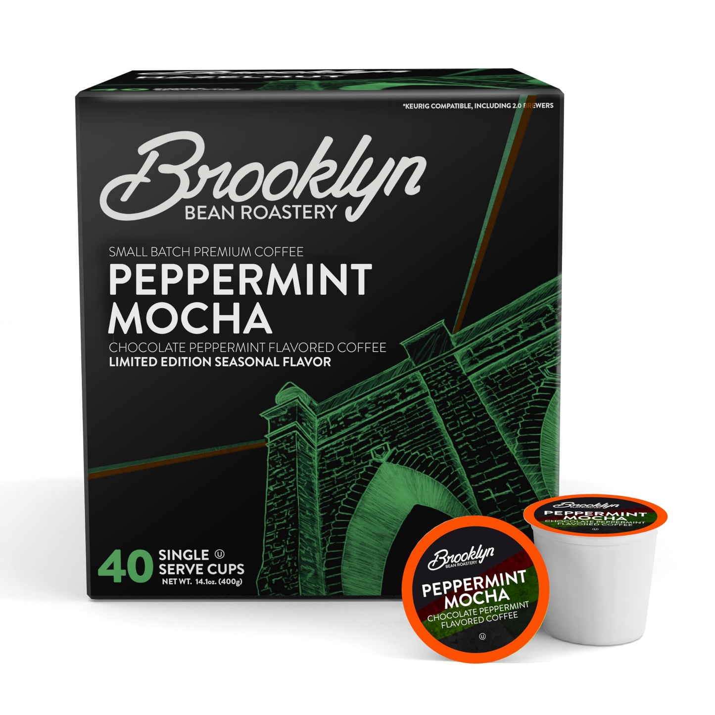 Brooklyn Beans Peppermint Mocha Coffee Pods for Keurig K-Cup malt-inspired  40 Count Single-Serve Pods  Flavor Enhanced Minty Chocolate Coffee