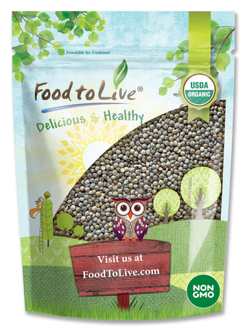 Food to Live Organic French Green Lentils, 1 Pound - Non-GMO, Whole Dry Beans, Raw, Sproutable, Vegan, Kosher, Bulk. Rich in Fol