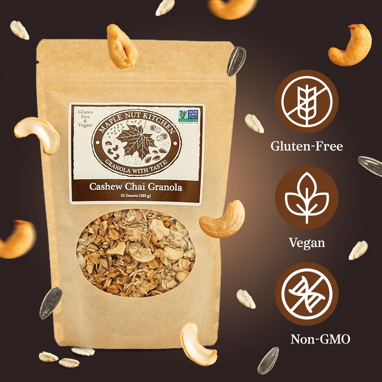 Maple Nut Kitchen Gluten-Free Chai Granola With Cashews, Sunflower Seeds, And Shredded Coconut - Delicious Breakfast Cereal And