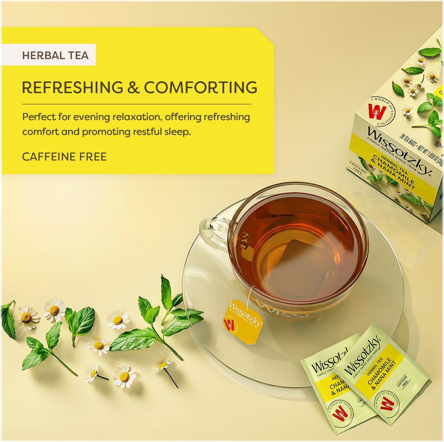 Wissotzky Chamomile Tea with Nana Mint, Herbal, Caffeine Free, 20 Count, Model 603741001253