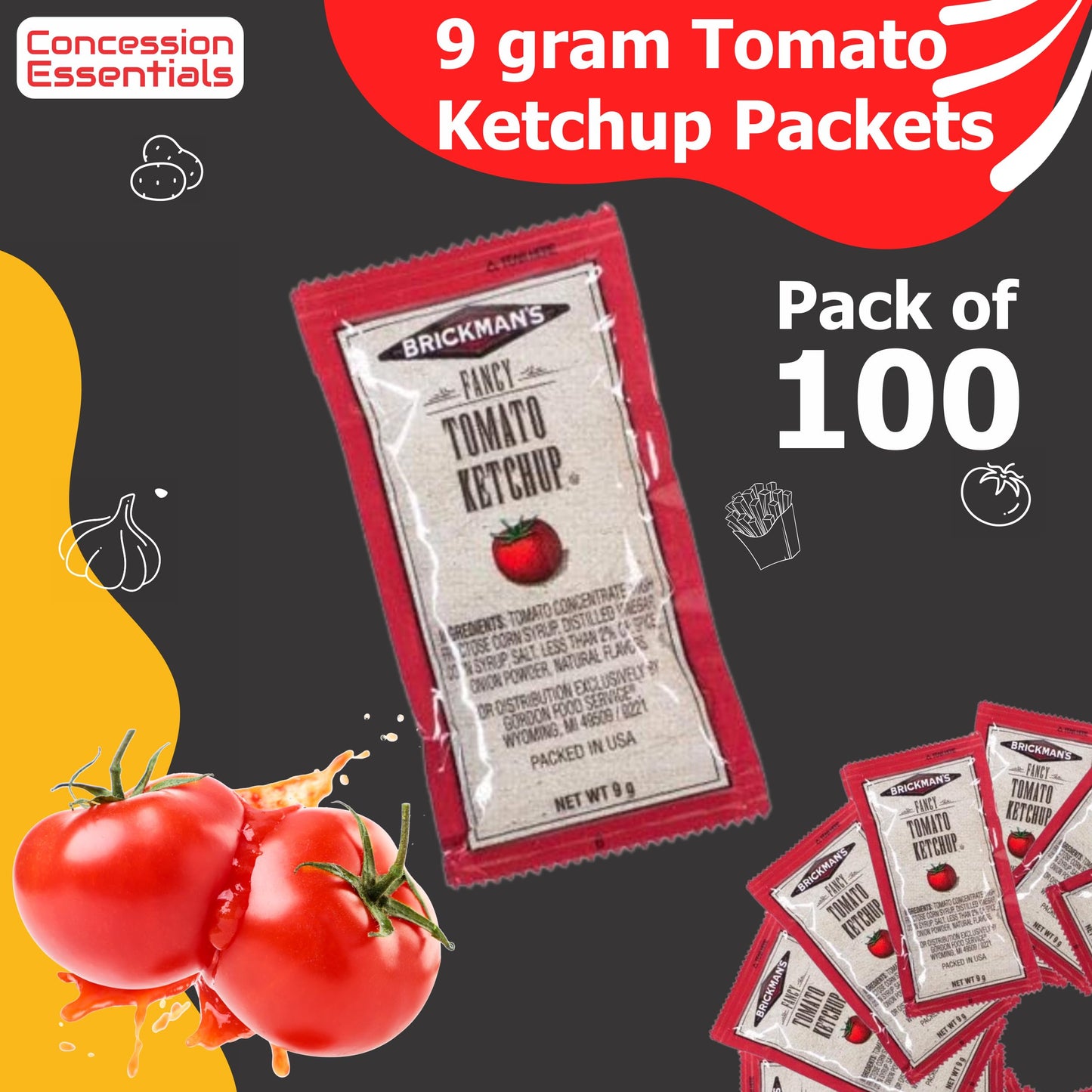 Brickmans Ketchup Packets  9 Grams  Pack of 100