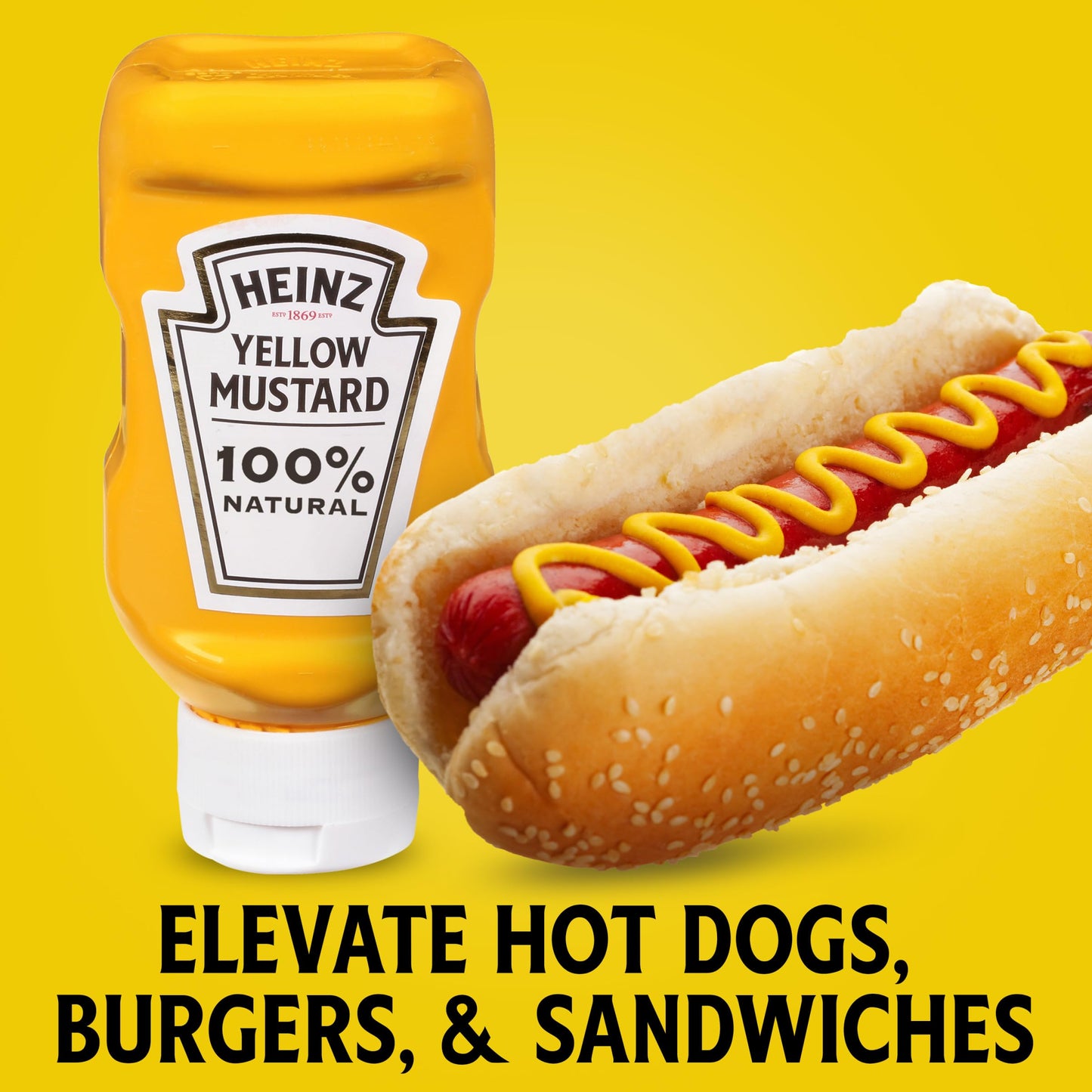 Heinz 100% Natural Yellow Mustard (Forever Full, Inverted, No Seal To Peel, 16 Ct Casepack, 13 Oz Bottles)