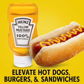 Heinz 100% Natural Yellow Mustard (Forever Full, Inverted, No Seal To Peel, 16 Ct Casepack, 13 Oz Bottles)
