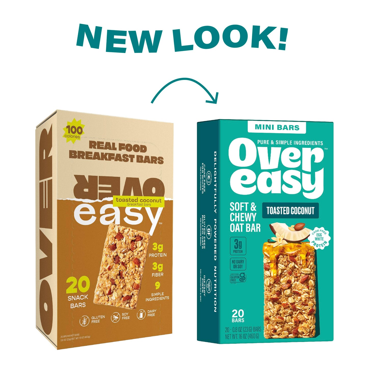 Over Easy Mini Granola Breakfast Bars, Toasted Coconut, Gluten Free, 20 Count, 100 Calories, Dairy Free, Soy Free