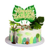 Gyufise 1Pcs Happy Birthday Tropical Leaves Cake Topper Green Glitter Jungle Palm Leaf Cake Decoration For Jungle Theme Kids Bir