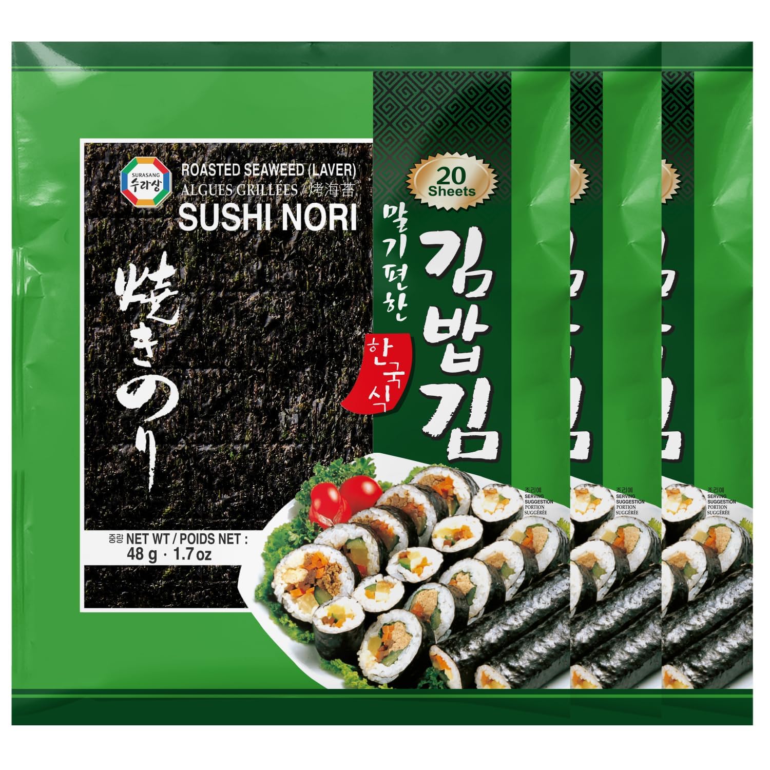 Surasang Gimbap Roasted Seaweed Sheets, Sushi Nori, 20 Full Sheets, 1.7 Ounce, Pack of 1