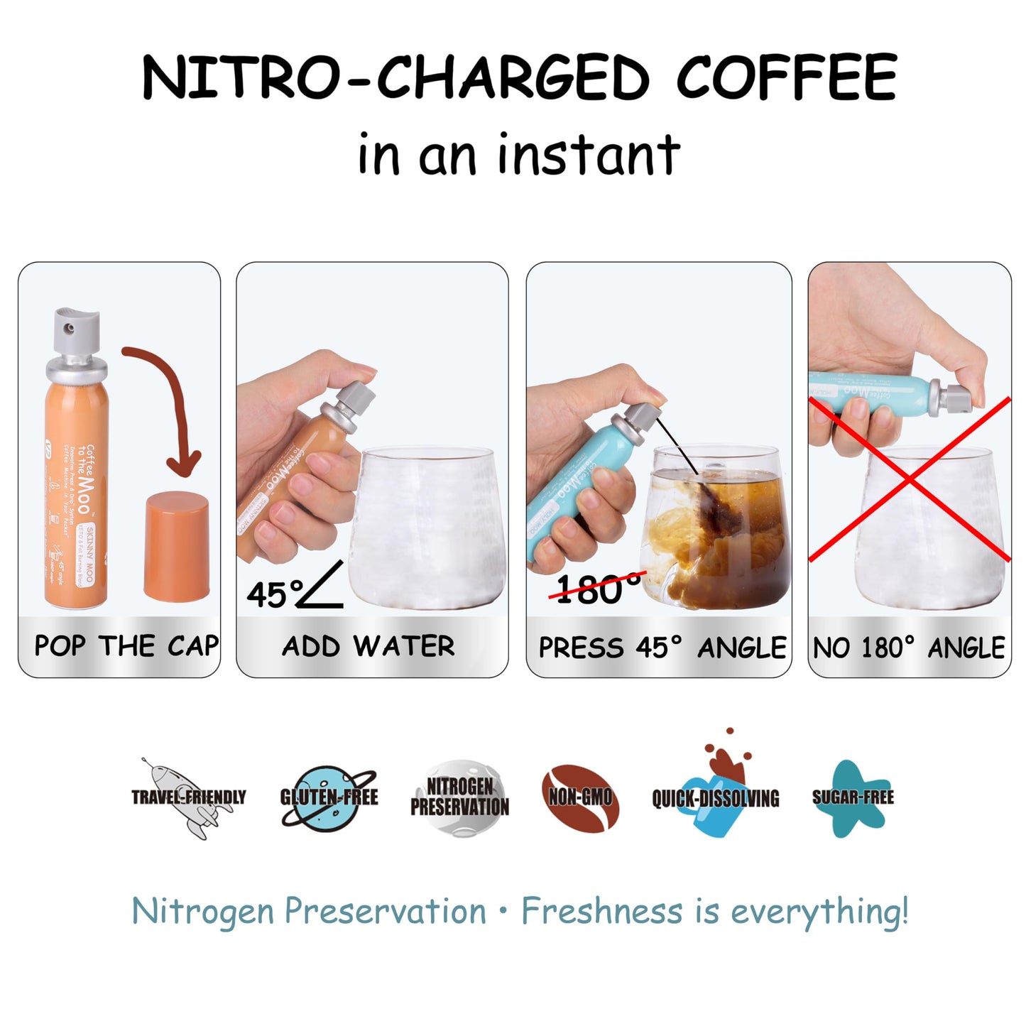Coffee To The Moo Nitro Cold Brew Coffee Concentrate Combo Pack - Keto & Mushroom Coffee | Instant Iced Or Hot | Pocket/Purse Si