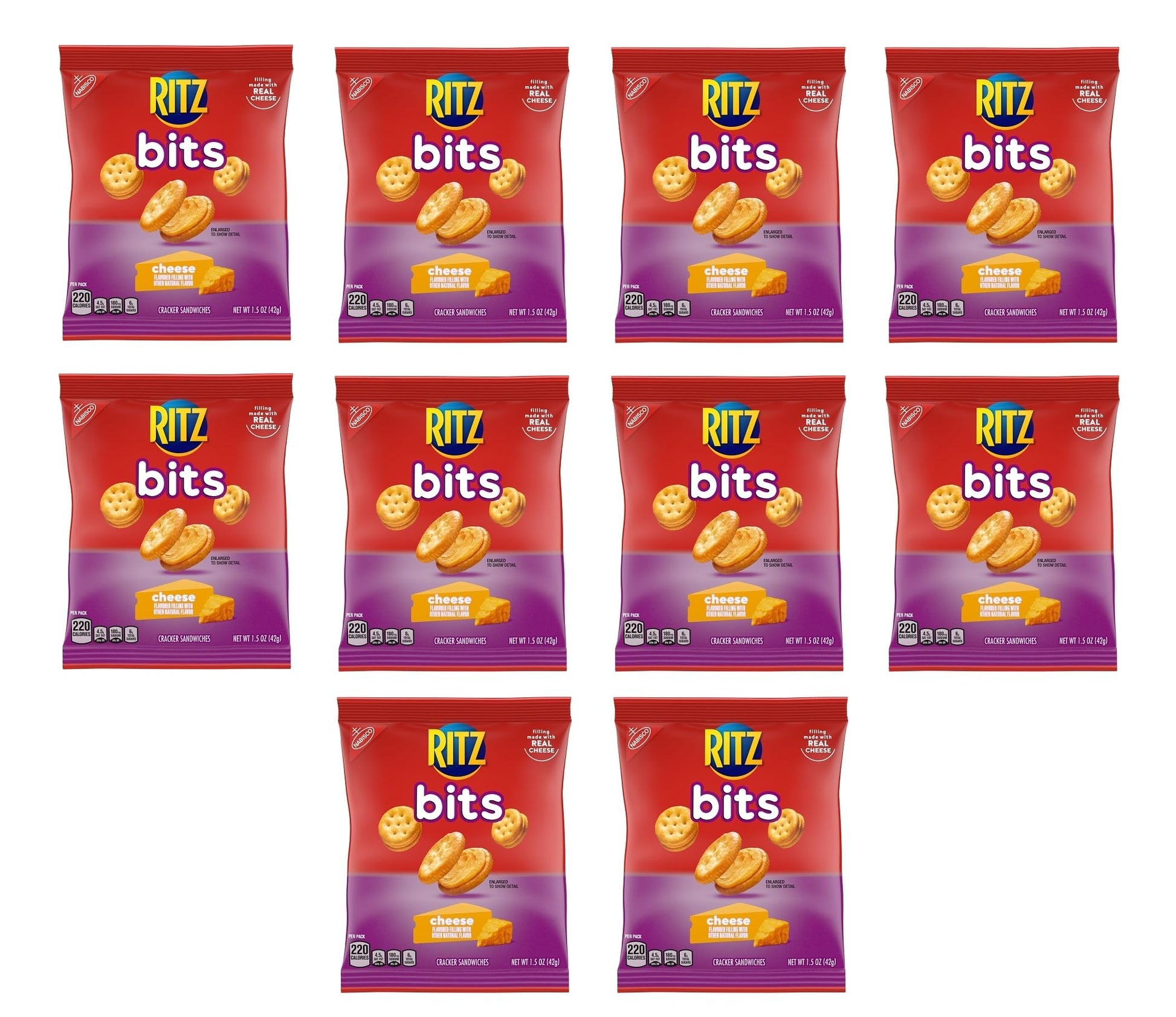 Ritz Bits - Cheese Cracker Sandwiches - Pack of 10 - Filling Made with Real Cheese - Perfect for Taking on the go - Stock up Tod
