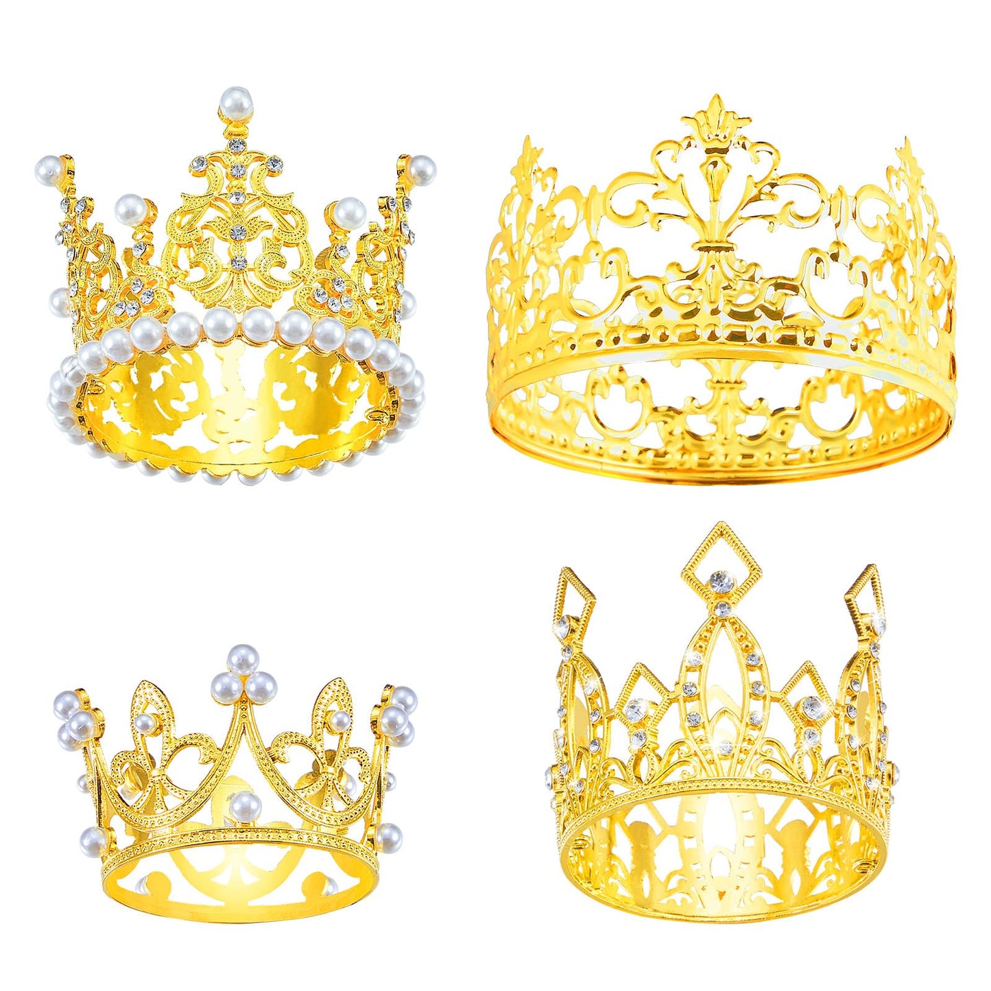 Jetec 4 Pcs Crown Cake Topper Tiara Cake Topper Crowns for Centerpieces Crown for Flower Bouquet for Birthday Party Decor (Gold,