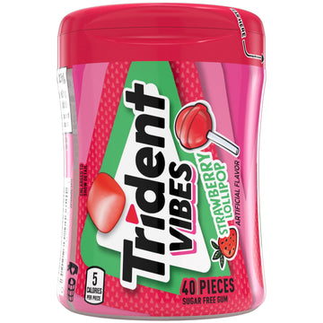 Trident Vibes Strawberry Lollipop Sugar Free Chewing Gum, 40 Count Bottle - Refreshing Flavor, Guilt-Free Indulgence