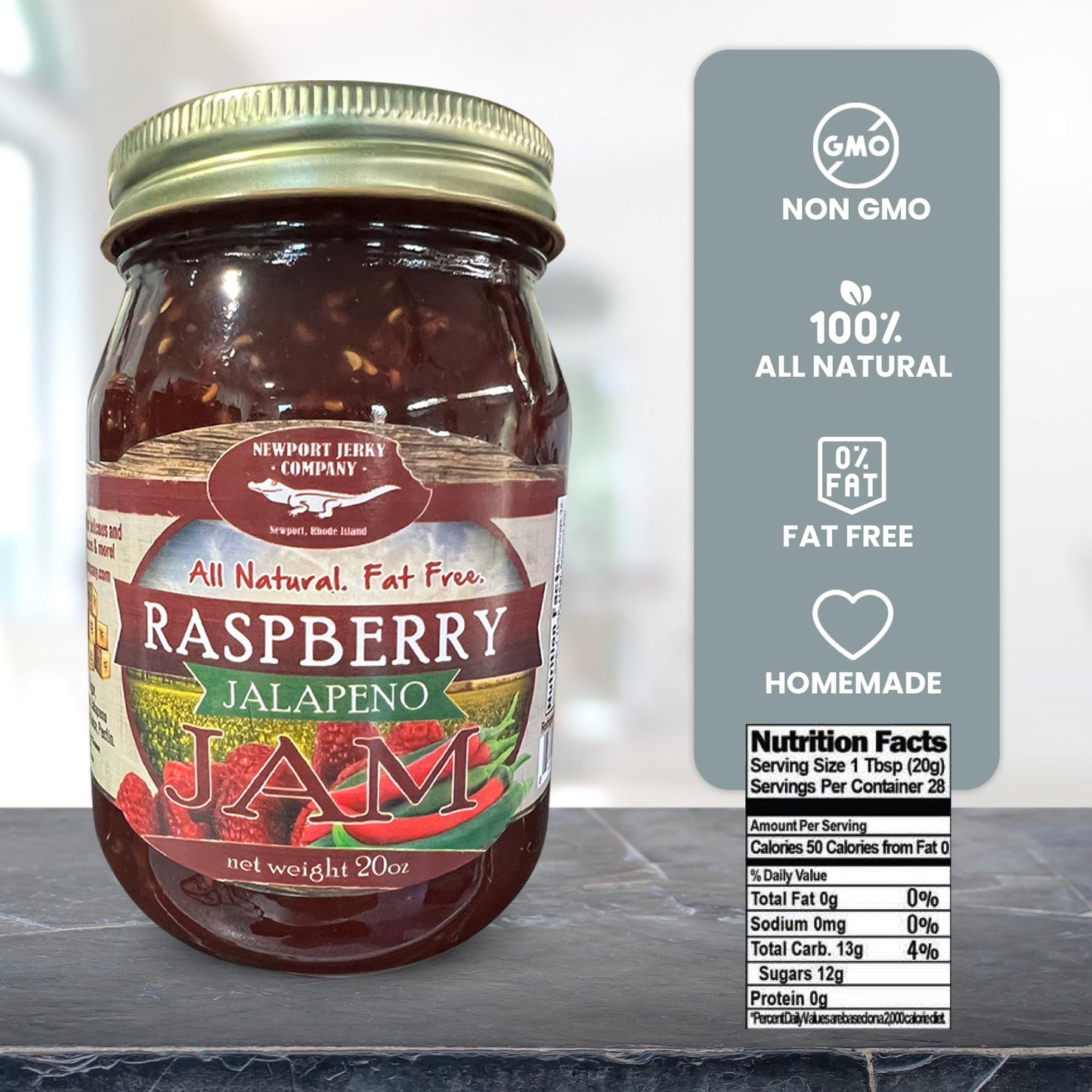 Newport Jerky Company All Natural Gourmet Raspberry Jalapeno Jam | Classic Spread for Burgers, Sandwiches, Toast, Cream Cheese,
