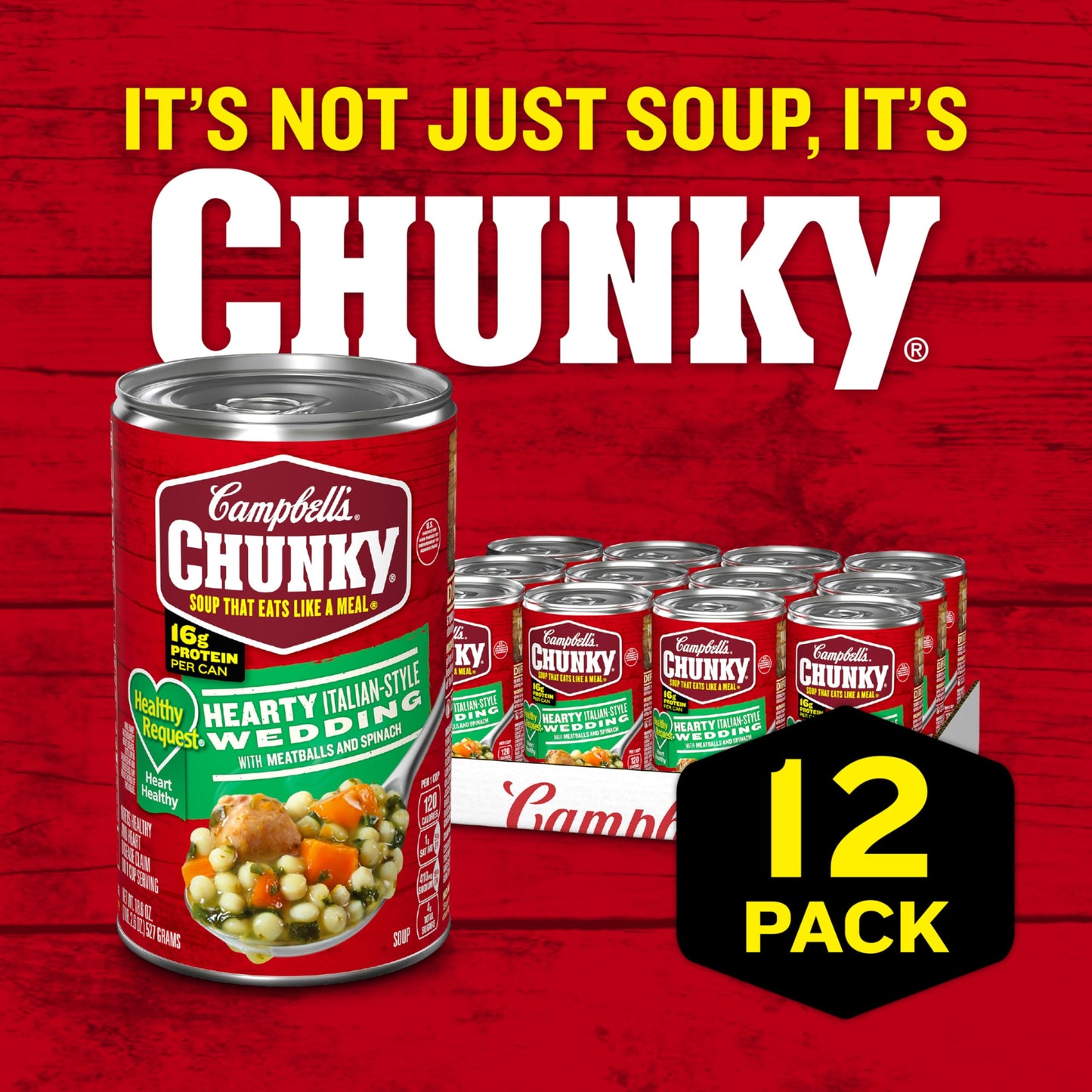 Campbell’S Chunky Healthy Request Soup, Hearty Italian Wedding Soup With Meatballs And Spinach, 18.8 Oz Can (Case Of 12)