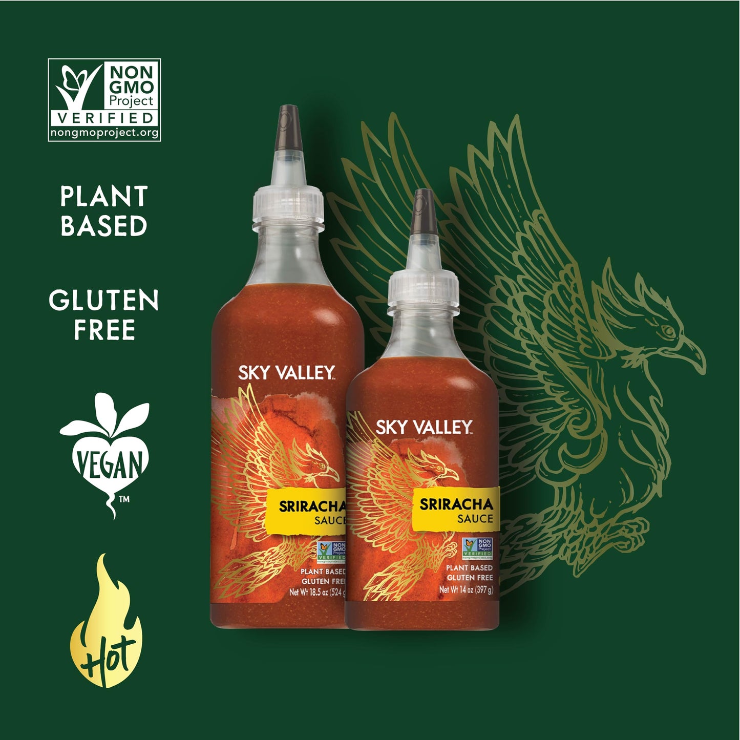 Sky Valley Sriracha Sauce - Hot Sauce, Made With Red Jalapeno Peppers, Gluten Free, Vegan, Non-Gmo, Less Than 2G Of Sugar Per Se