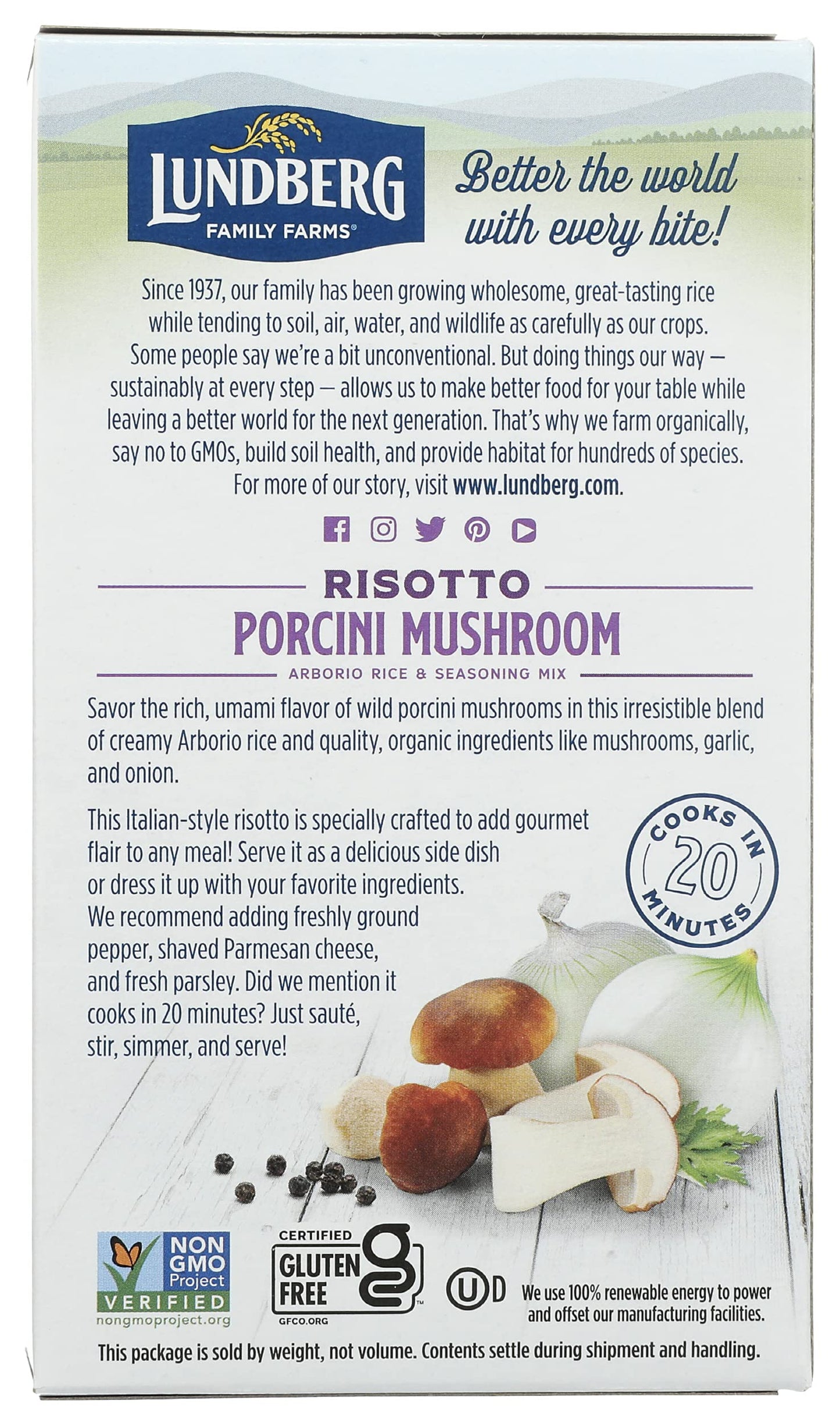 Lundberg Family Farms - Traditional Italian Risotto, Porcini Wild Mushroom, Convenient Side Dish, 20 Minute Cook Time, Pantry St