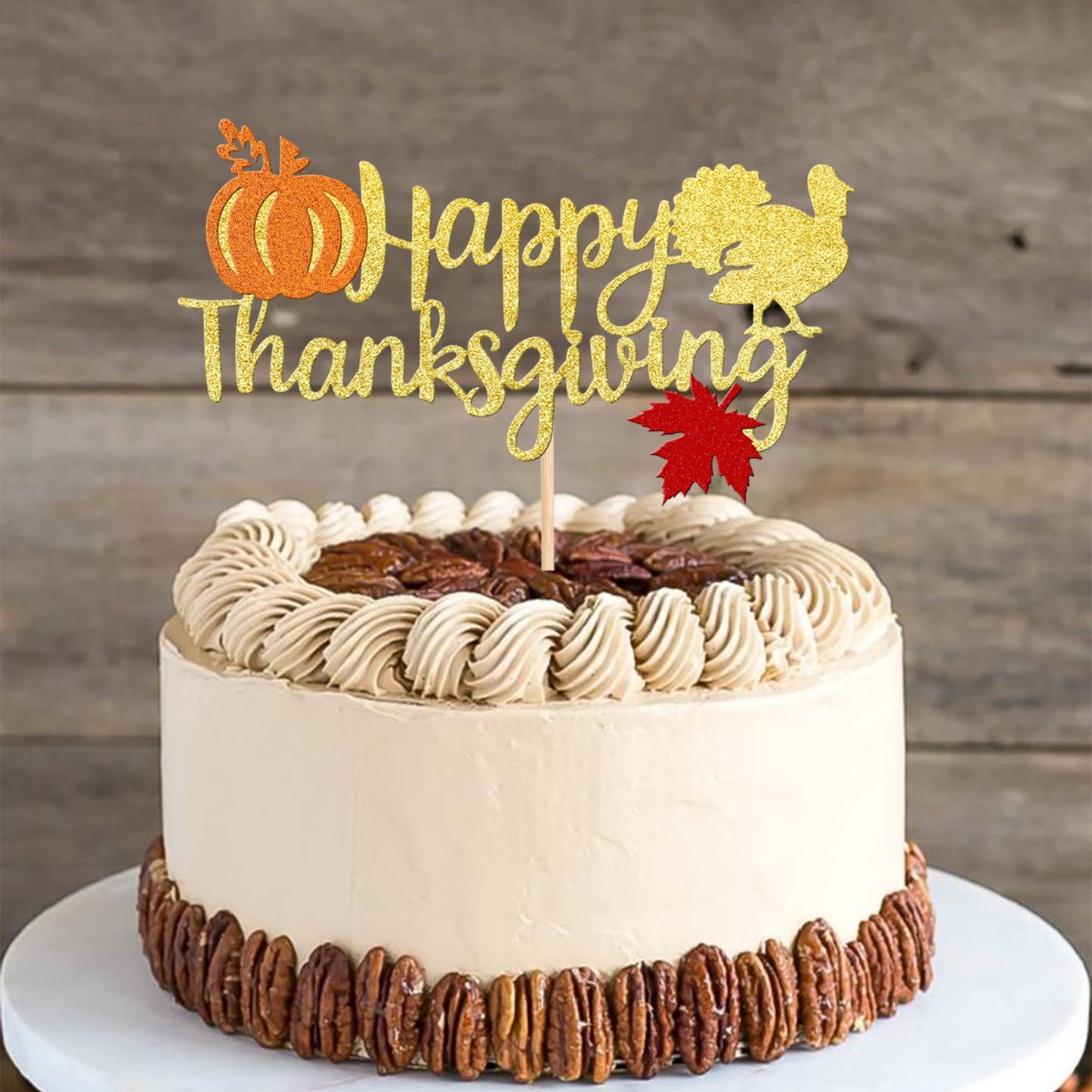 1 Pcs Happy Thanksgiving Cake Topper With Maple Leaf Turkey Pumpkin Fall Theme Cake Pick For Thanksgiving Day Theme Party Cake D