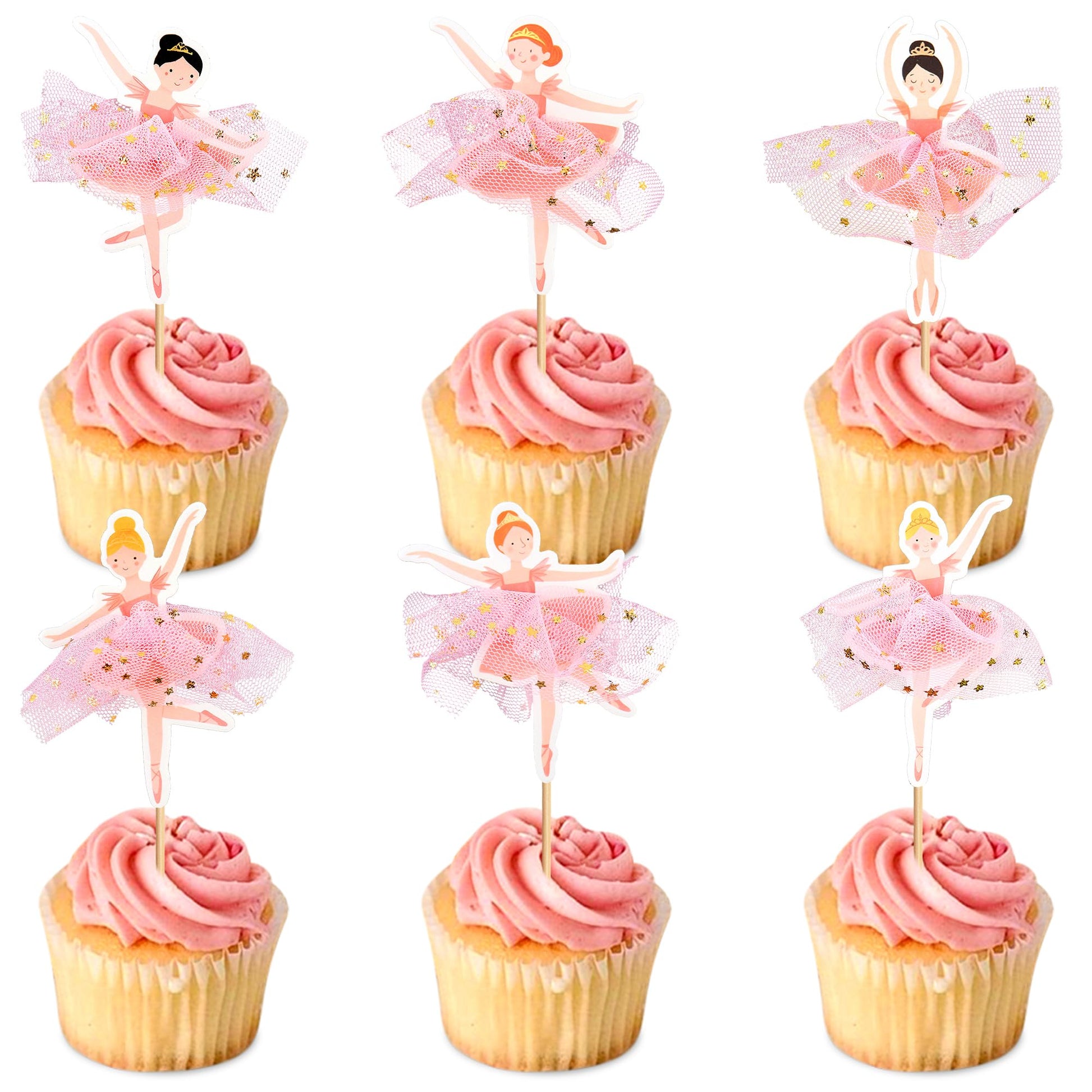 24 Pcs Ballerina Cupcake Toppers - 3D Tutu Dress Ballet Girl Picks For Baby Girl Birthday  Princess Party  Baby Shower  Wedding  Picnic  Muffin & Dessert Decorations (Style 1)