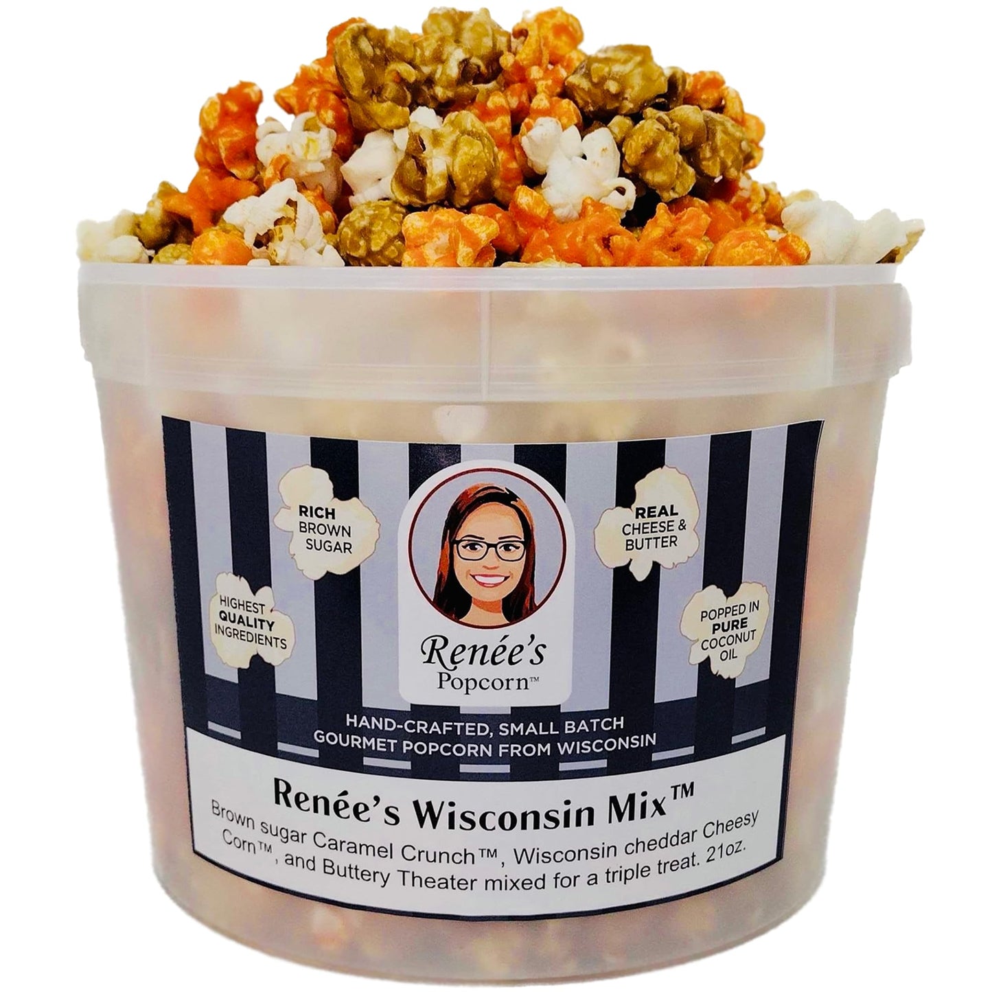 Ren  Es Wisconsin Mix Gourmet Popcorn - Mix Of 3 Flavors, Brown Sugar Caramel Crunch Corn, Wisconsin Cheddar Cheesy Corn, Sweet