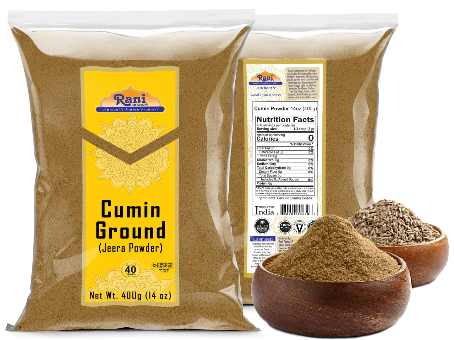 Rani Cumin (Jeera) Powder Spice 14Oz (400G) ~ All Natural | Vegan | Gluten Friendly | Non-Gmo | Kosher | Indian Origin