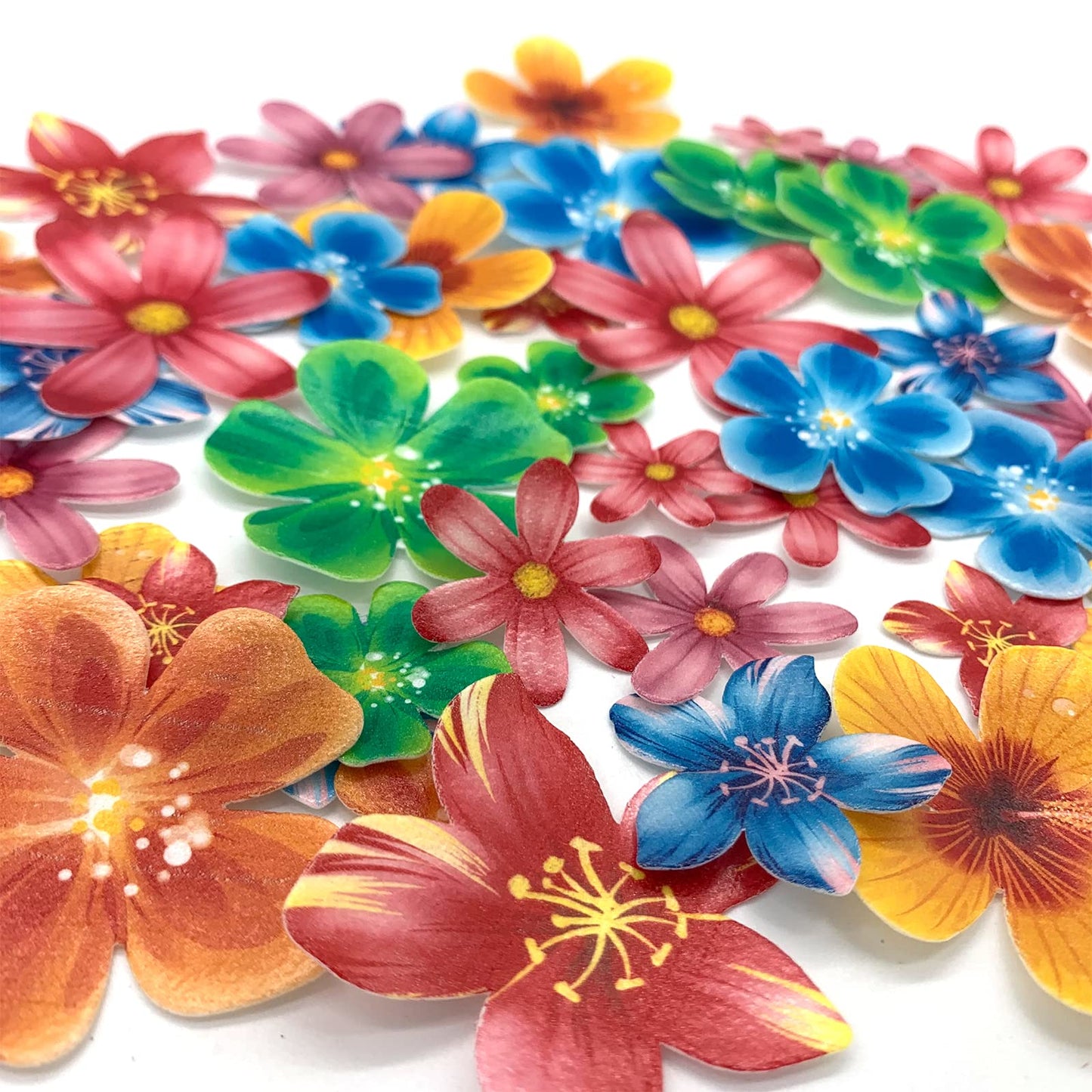Weraru 75Pcs Wafer Flowers Cupcake Toppers Wedding Cake Party Food Decoration Mixed Size & Colour