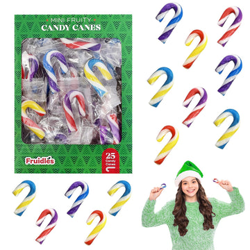 Fruidles Christmas Candy Canes Mini'S Suckers, Multicolored Fruity Flavor, Individually Wrapped, 2" Inch, Net Wt 4.42Oz (125G) (25-Pack)