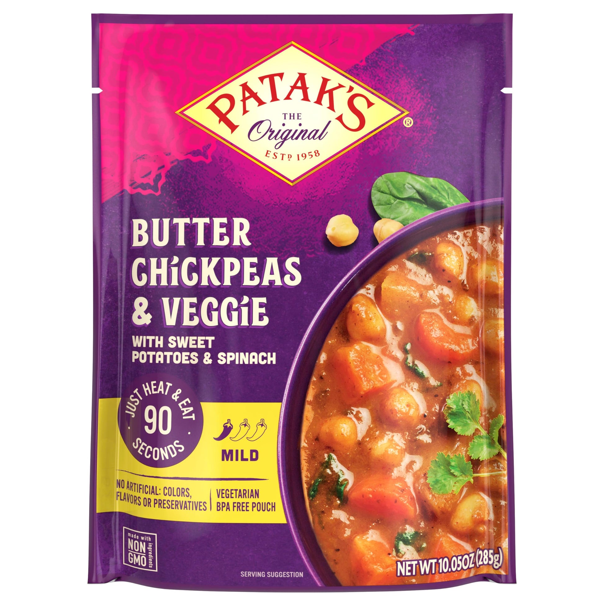 Patak's Butter Chickpeas & Veggies, 10.05 Oz (Pack of 1) Mild Curry with Chickpeas, Spinach, Carrots, Ready to Heat Vegetarian M