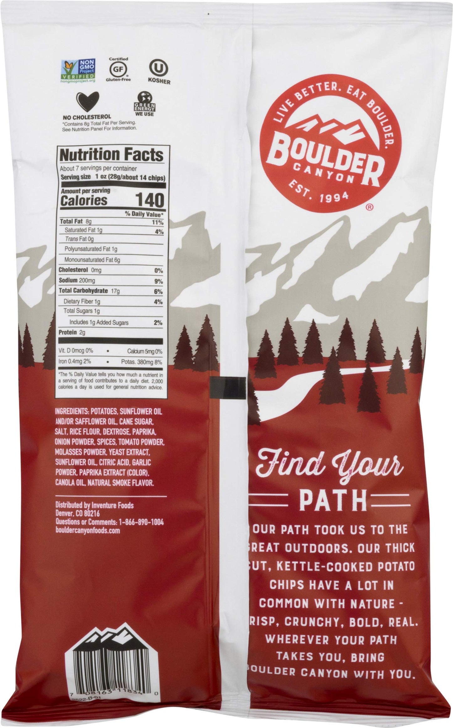 Boulder Canyon Kettle Cooked Potato Chips, Gluten Free, Hickory Barbeque, 6.5 Ounce