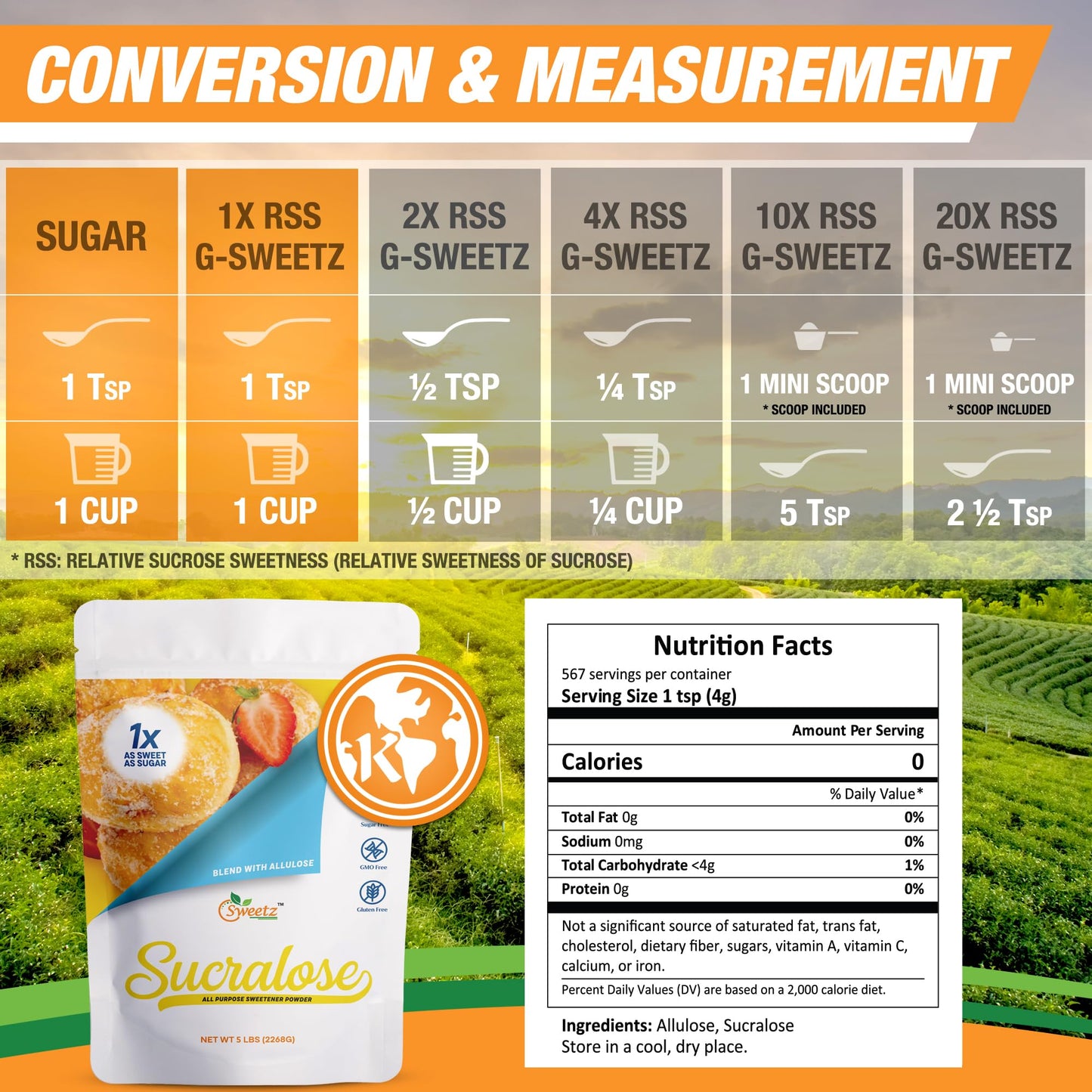 G-Sweetz Allulose Sucralose Blend Sweetener - Zero Calorie, 5-LB, Sugar-Free, Low Carb Keto Friendly, 567 Total Servings