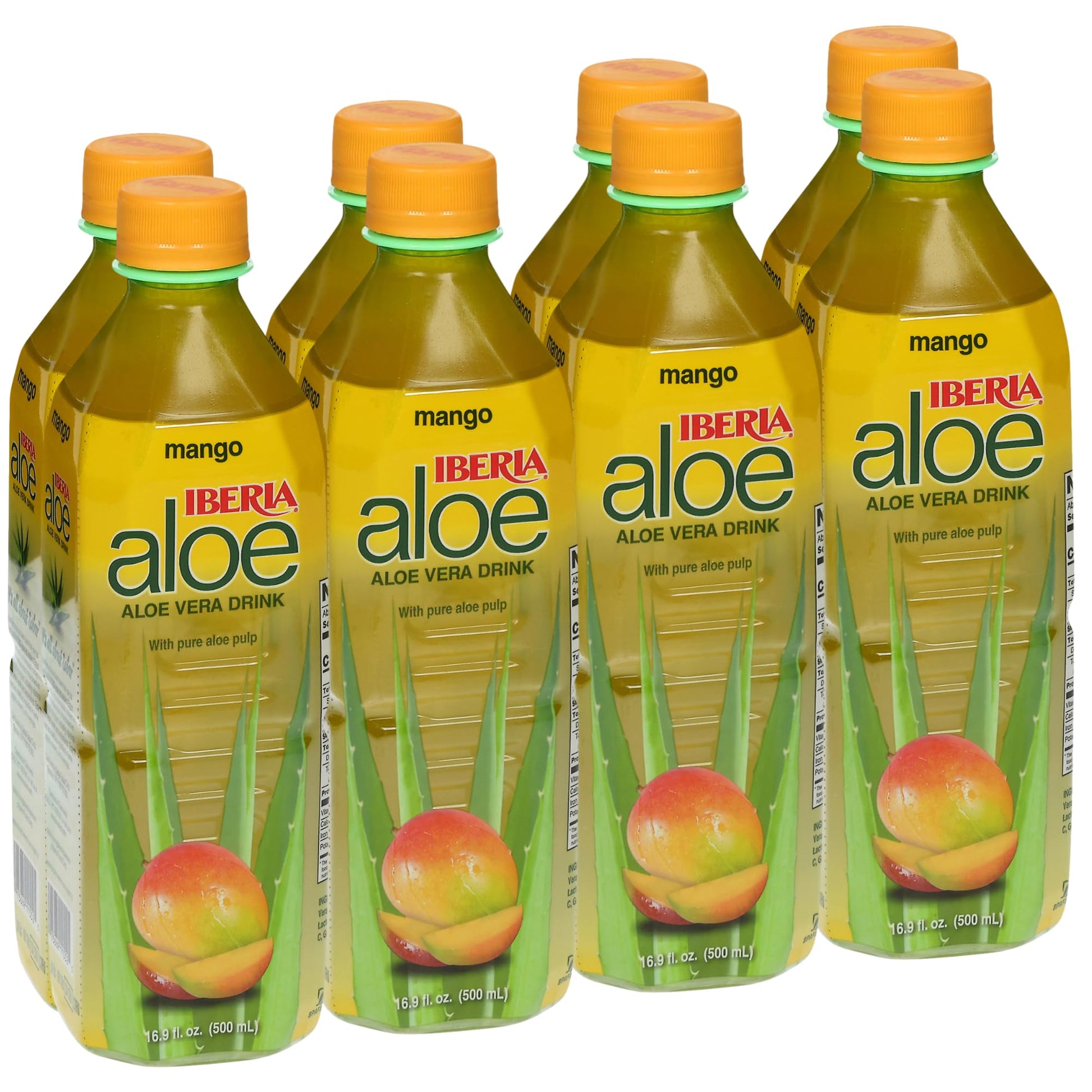 Iberia Aloe Vera Drink With Aloe Vera Pulp, Mango, 16.9 Fl Oz (Pack of 8)