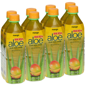 Iberia Aloe Vera Drink With Aloe Vera Pulp, Mango, 16.9 Fl Oz (Pack of 8)