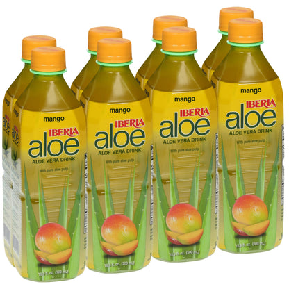 Iberia Aloe Vera Drink With Aloe Vera Pulp, Mango, 16.9 Fl Oz (Pack of 8)