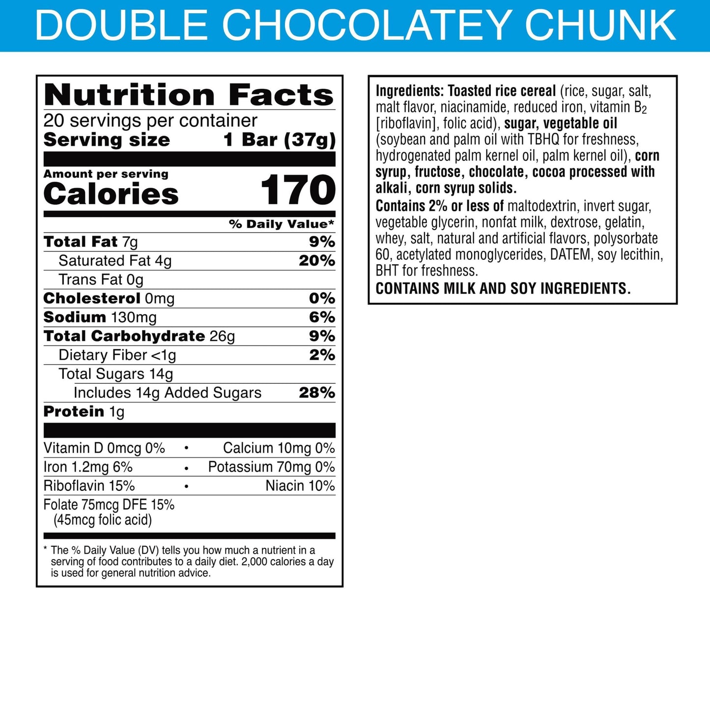 Rice Krispies Treats Marshmallow Snack Bars, Kids Snacks, School Lunch, Double Chocolatey Chunk, 26Oz Box (20 Bars)