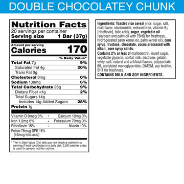 Rice Krispies Treats Marshmallow Snack Bars, Kids Snacks, School Lunch, Double Chocolatey Chunk, 26Oz Box (20 Bars)