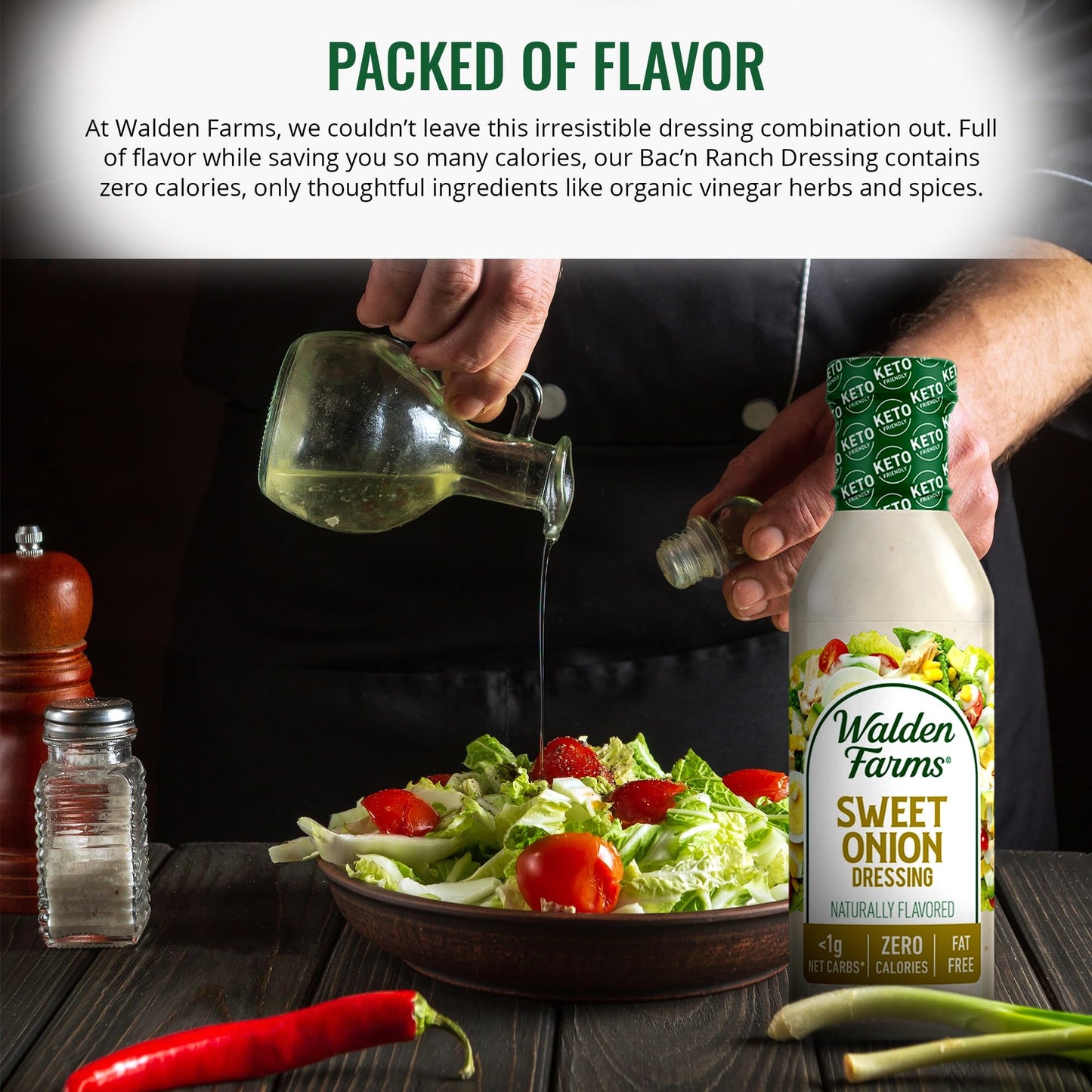 Walden Farms Sweet Onion Dressing - Calorie-Free, Gluten-Free, Low Carb, Keto-Friendly, Sugar-Free, Bold Onion Flavor, (12 Oz Bo