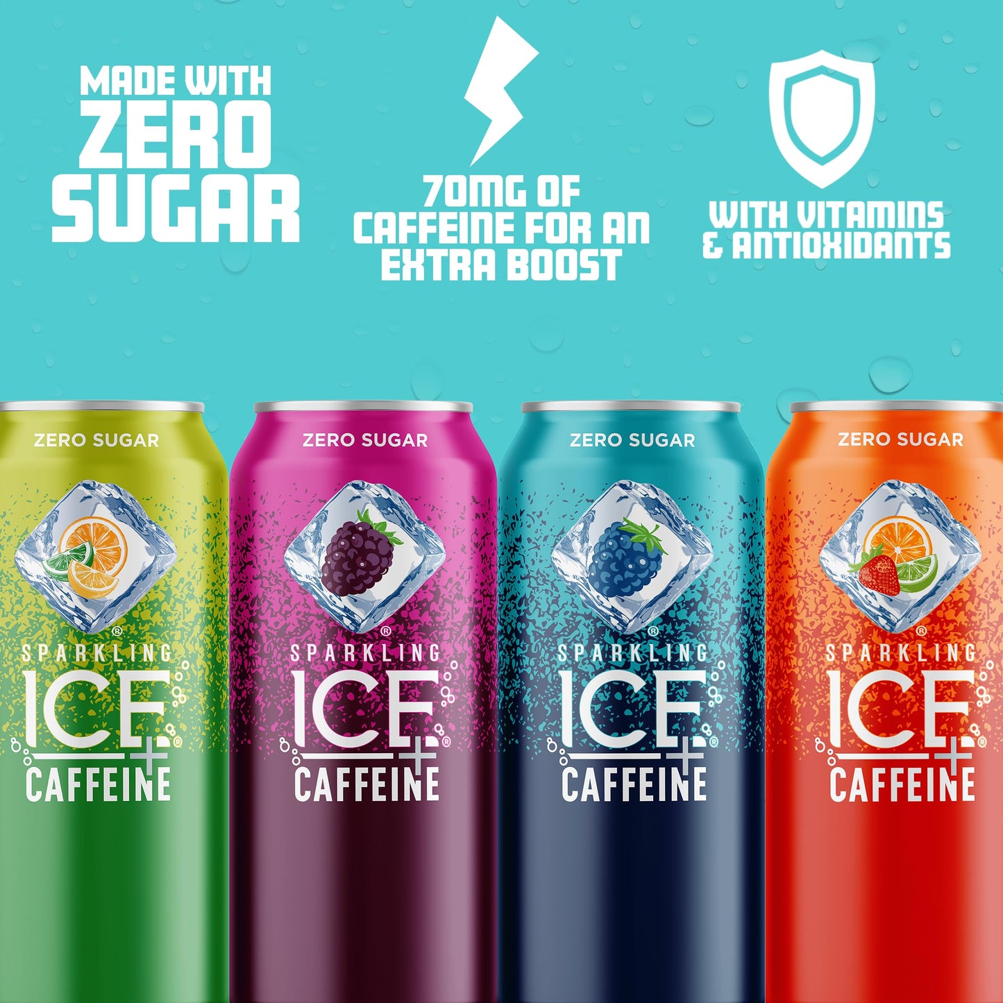 Sparkling Ice Flavored Sparkling Water +Caffeine Variety Pack, Zero Sugar, 16 Fl Oz, 12 Count, Citrus Twist, Black Raspberry, Blue Raspberry, Strawberry Citrus