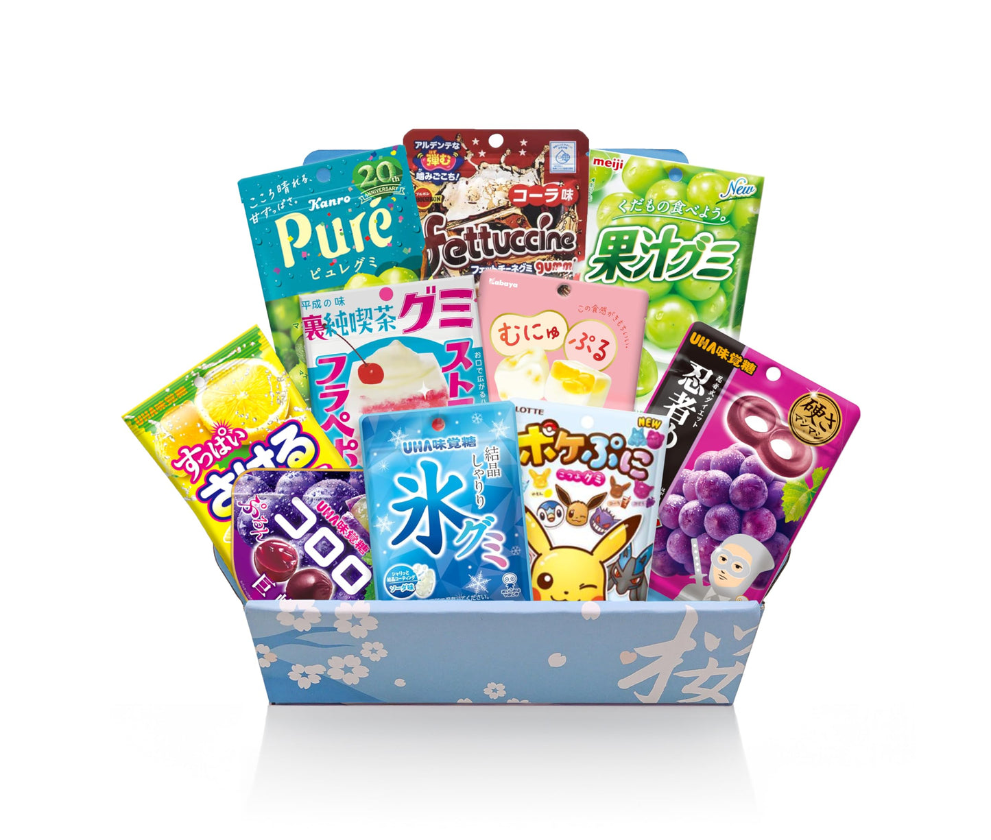Japanese Gummy Candy Assortment Gift Box, 10 Pieces, Variety Pack With Fettuccine, Pure, Kororo, And Character Gummies