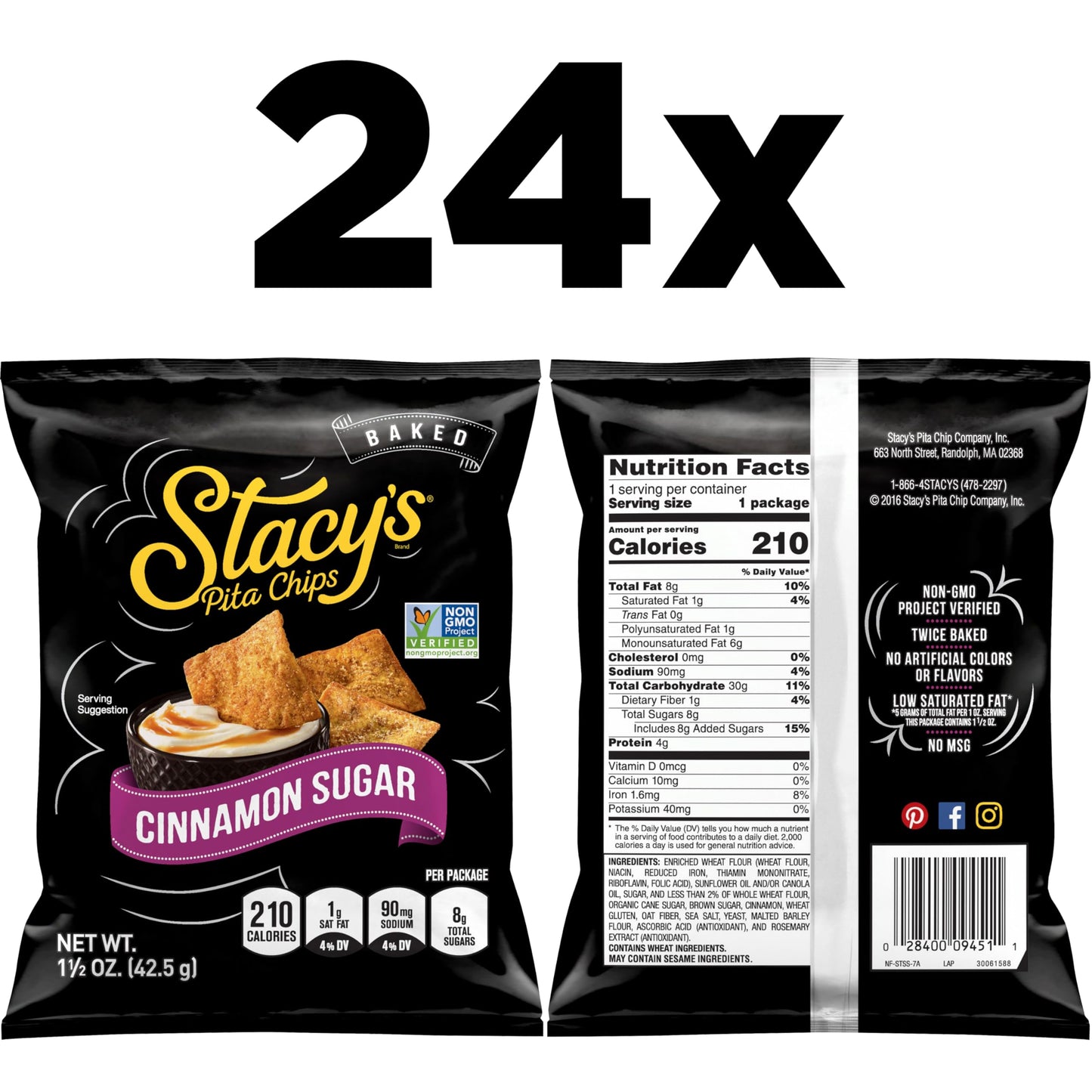 Stacys Cinnamon Sugar Flavored Pita Chips, 1.5 Ounce (Pack Of 24)