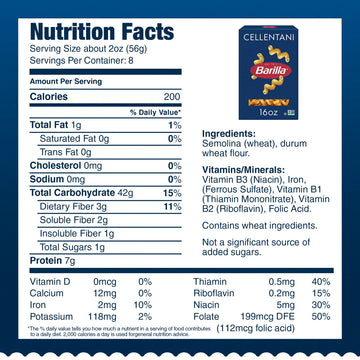 Barilla Cellentani Pasta, 16 oz. Box - Non-GMO Pasta Made with Durum Wheat Semolina - Kosher Certified Pasta
