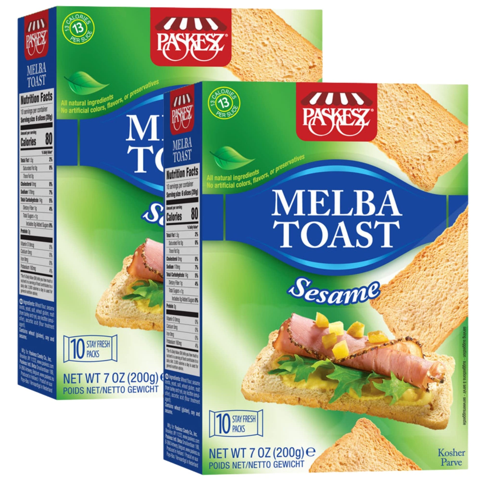 SNACKTERY Sesame Melba Toast Crackers - All Natural Thin & Crispy - 7 Oz Pack of 2