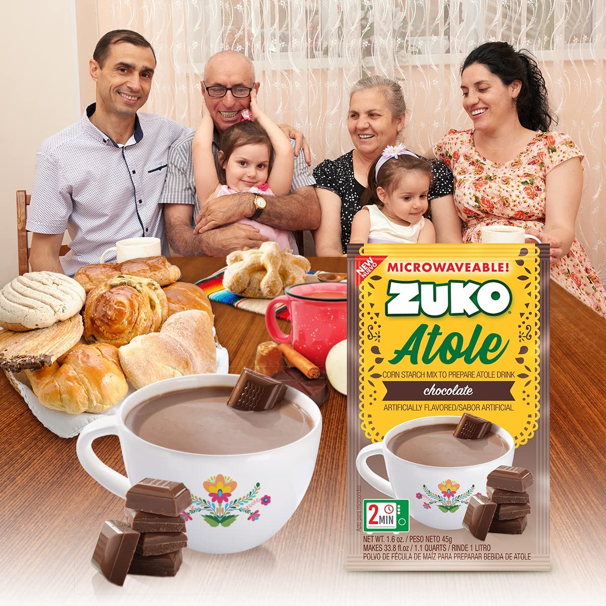 Zuko Atole Chocolate Instant Corn Starch Mix | Fortified With Vitamins | Just Add Hot Water | Microwaveable In Only 2 Minutes |