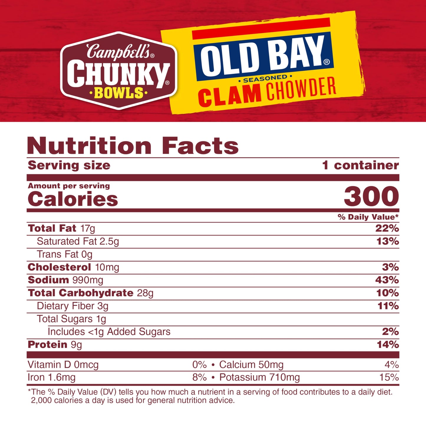 Campbell'S Chunky Soup, Old Bay Seasoned Clam Chowder, 15.25 Oz Microwavable Bowl (Case Of 8)