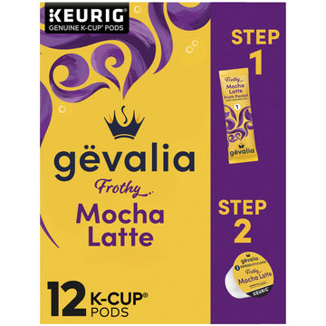 Gevalia Frothy 2-Step Mocha Latte Expresso K-Cup Coffee Pods & Froth Packets Kit (12 ct Box)