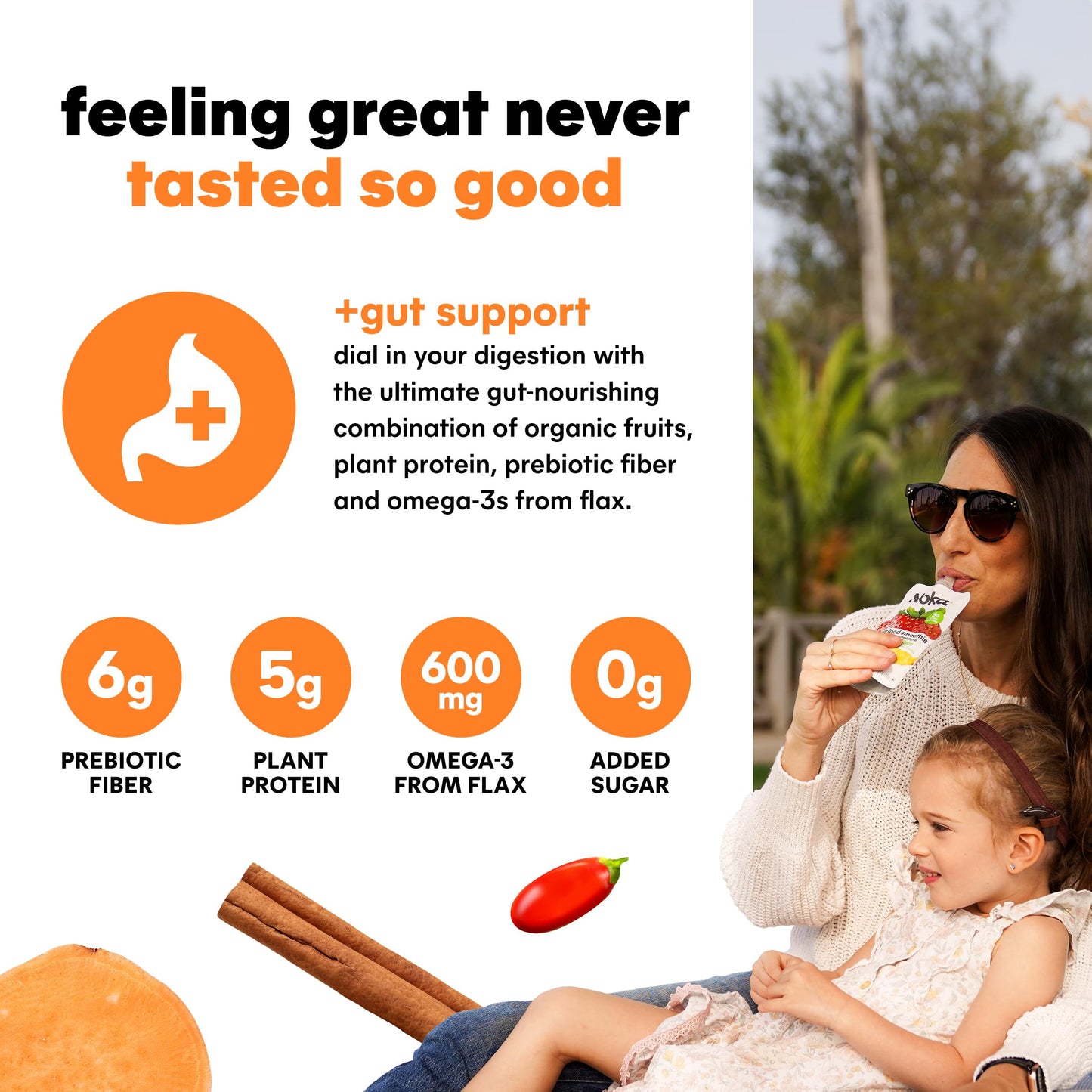 Noka Superfood Fruit Smoothie Pouches, Sweet Potato Goji, Healthy Snacks With Flax Seed, Plant Protein And Prebiotic Fiber, Vega