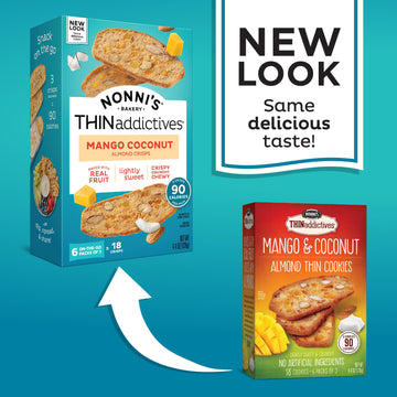 Nonni'S Thinaddictives Almond Thin Cookies - 3 Boxes Mango & Coconut Almond Cookies - Sweet Crunchy & Chewy Almond Cookie Thins