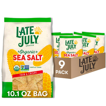 Late July Snacks Thin and Crispy Organic Tortilla Chips with Sea Salt, 10.1 oz Bag (Pack of 9)