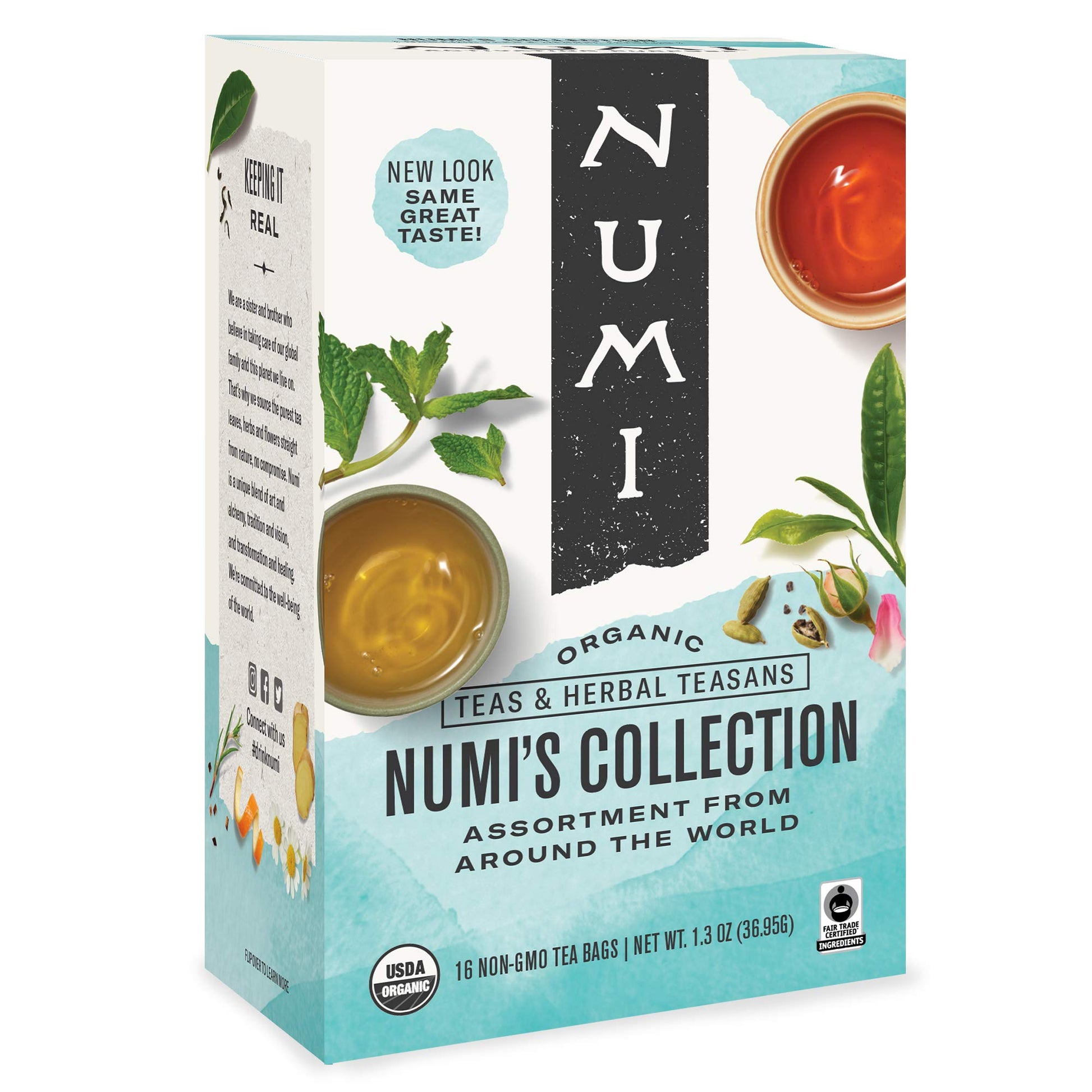 Numi Organic Tea Numis Collection Variety Pack, 16 Tea Bags, Black, Green, White, Pu-erh, Mat  , & Herbal, Packaging May Vary