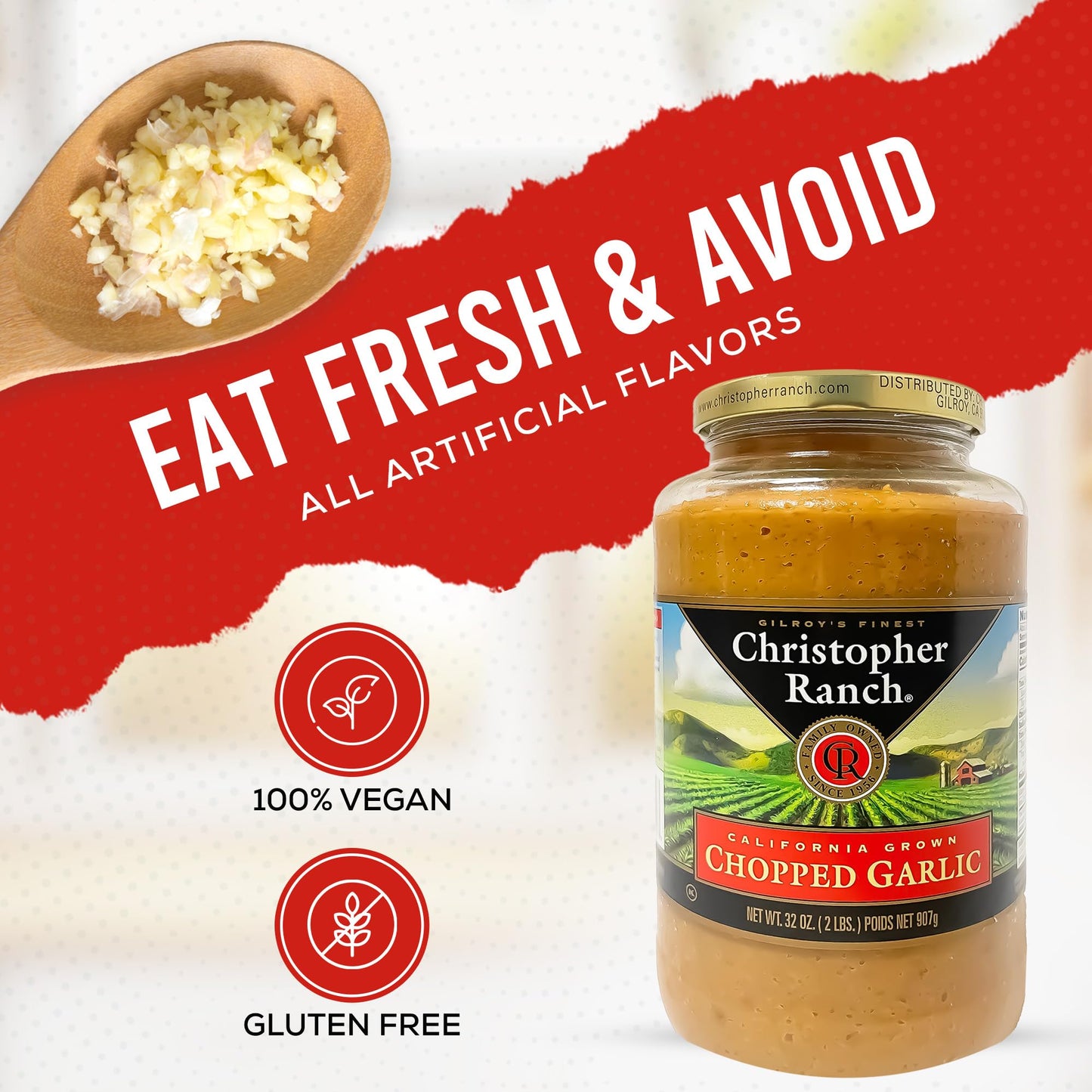 Christopher Ranch Chopped Garlic in Olive Oil - Vegan-Friendly, Gluten-Free, 32 Oz Jar, California-Grown Fresh Garlic