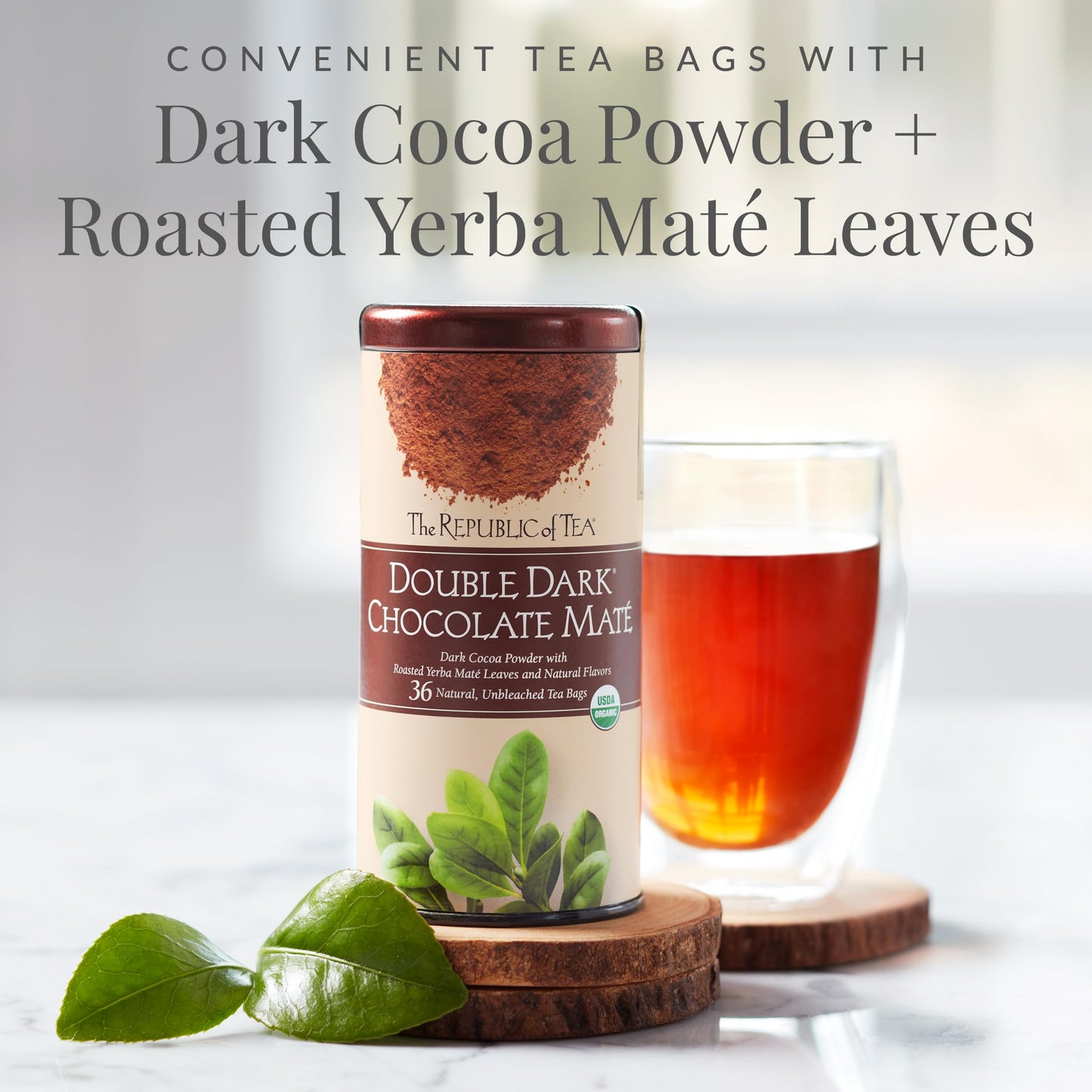 The Republic of Tea - Organic Double Dark Chocolate Mat?  Naturally Caffeinated Yerba Mat?  Steeps 36 Cups