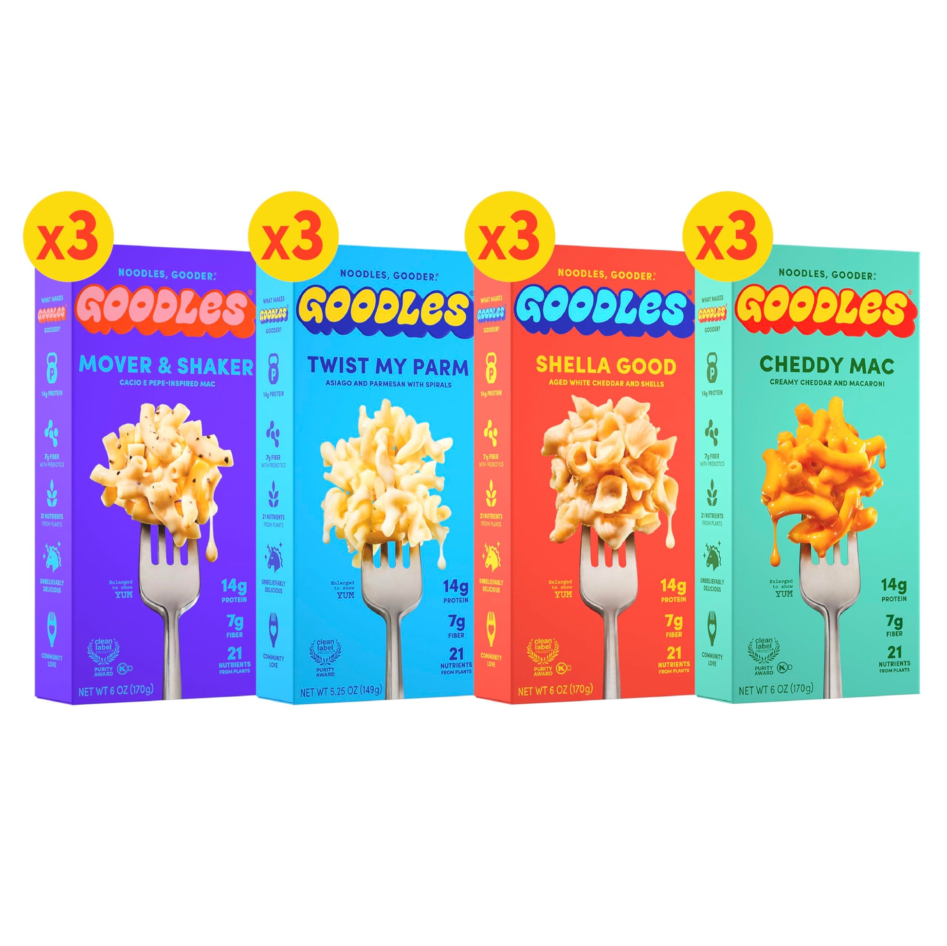 Goodles Mac & Cheese Assortment 12 Pack, 6oz - 14g Protein, 6g Fiber with Prebiotics, 21 Nutrients and Made w/REAL Cheese | Kosh