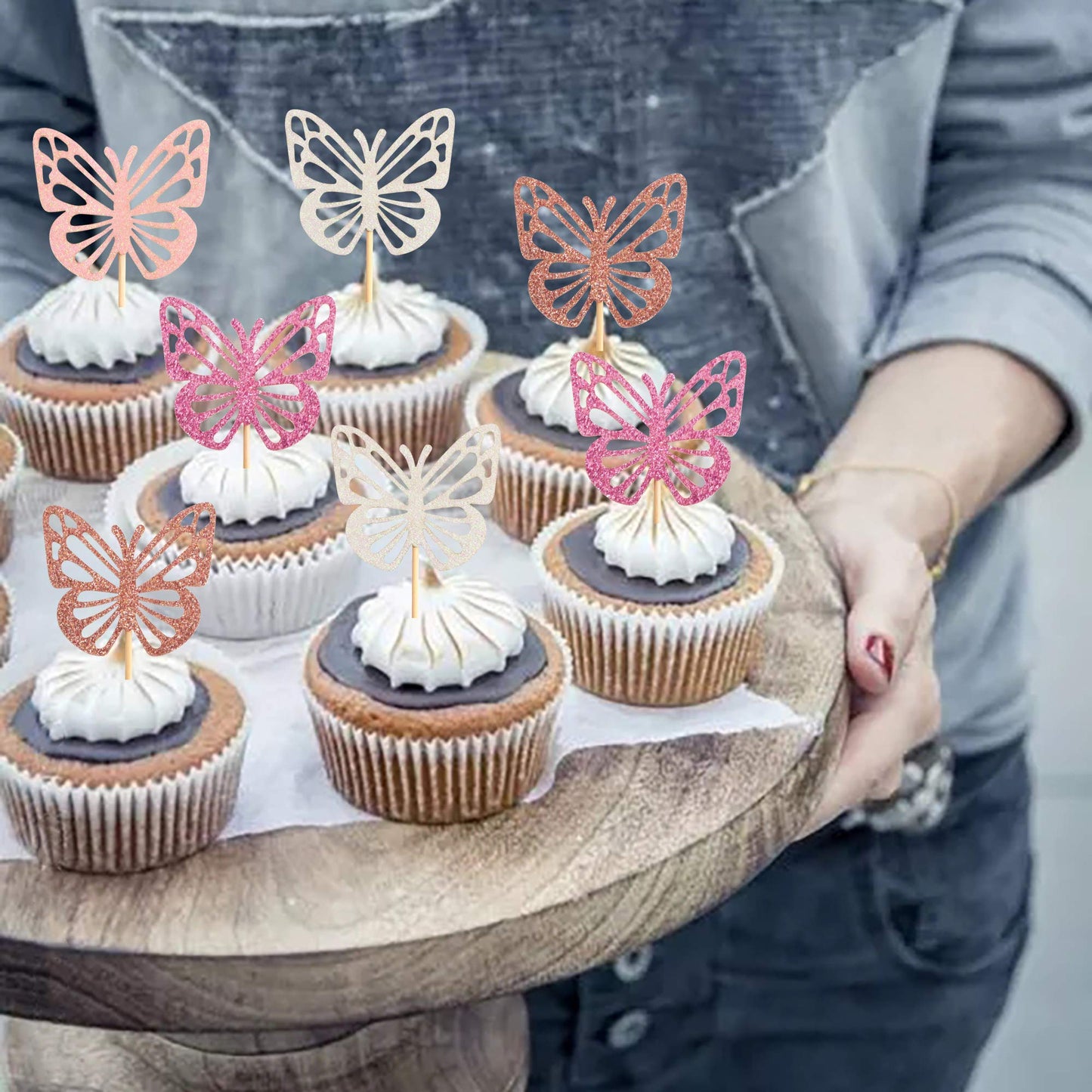 Ercadio 48 Pack Assembled Butterfly Cupcake Toppers Colorful Glitter Butterfly Cupcake Picks Baby Shower Kids Birthday Party Cak
