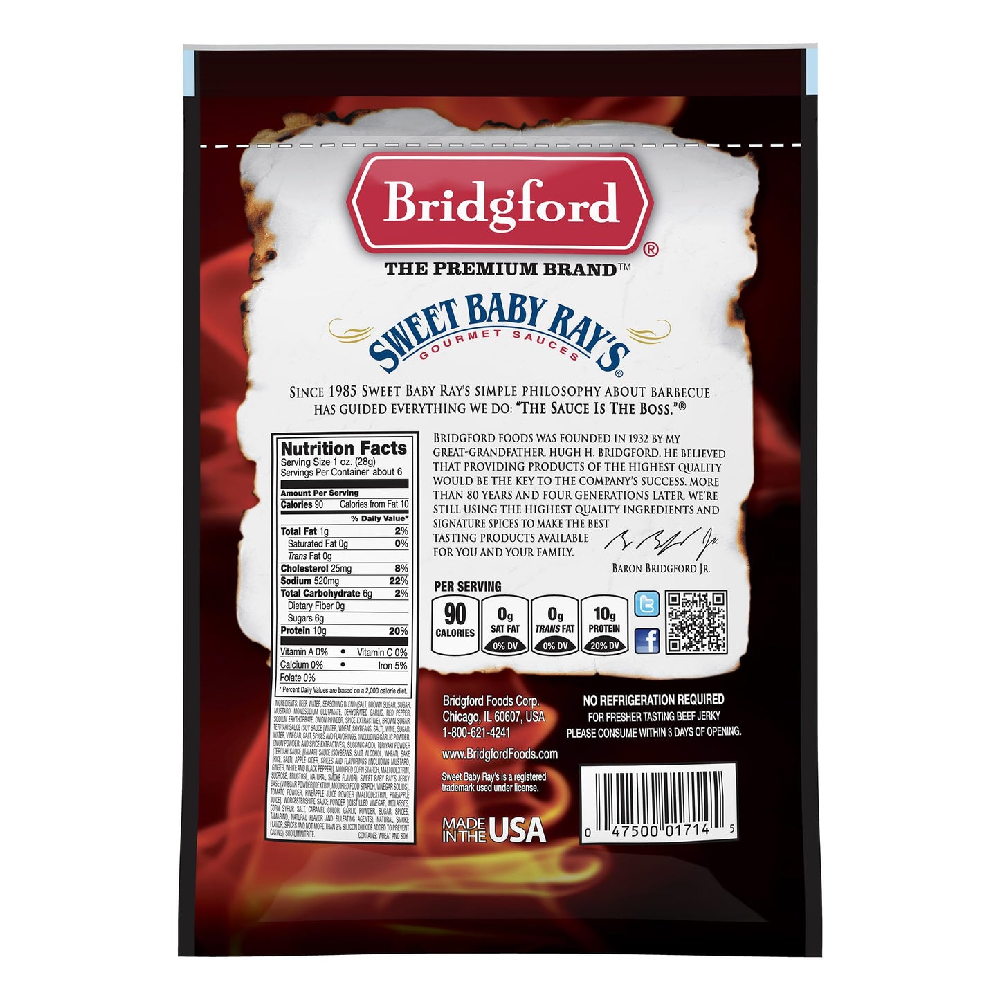 Bridgford Sweet Baby Rays Beef Jerky Sweet Teriyaki 6.2 Oz Pack Of 4 - High Protein Snacks For Low Carb And High Protein Diets -